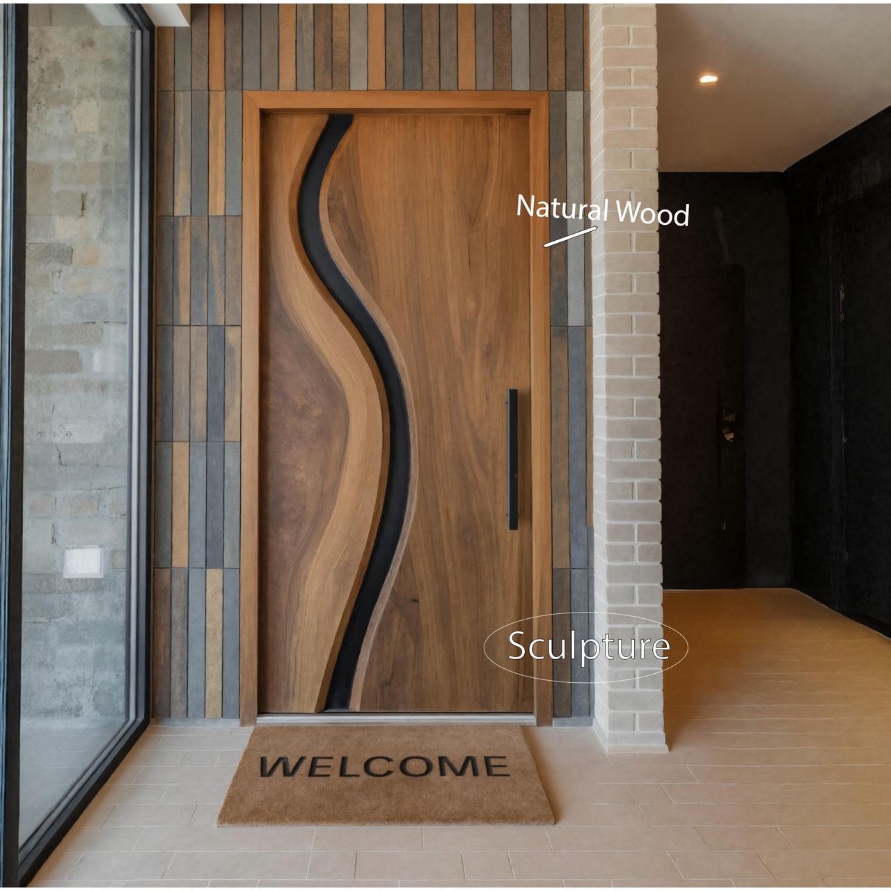 Modern Wave Line Front Door With Black Inlay For Contemporary Homes SITHHNDOR014