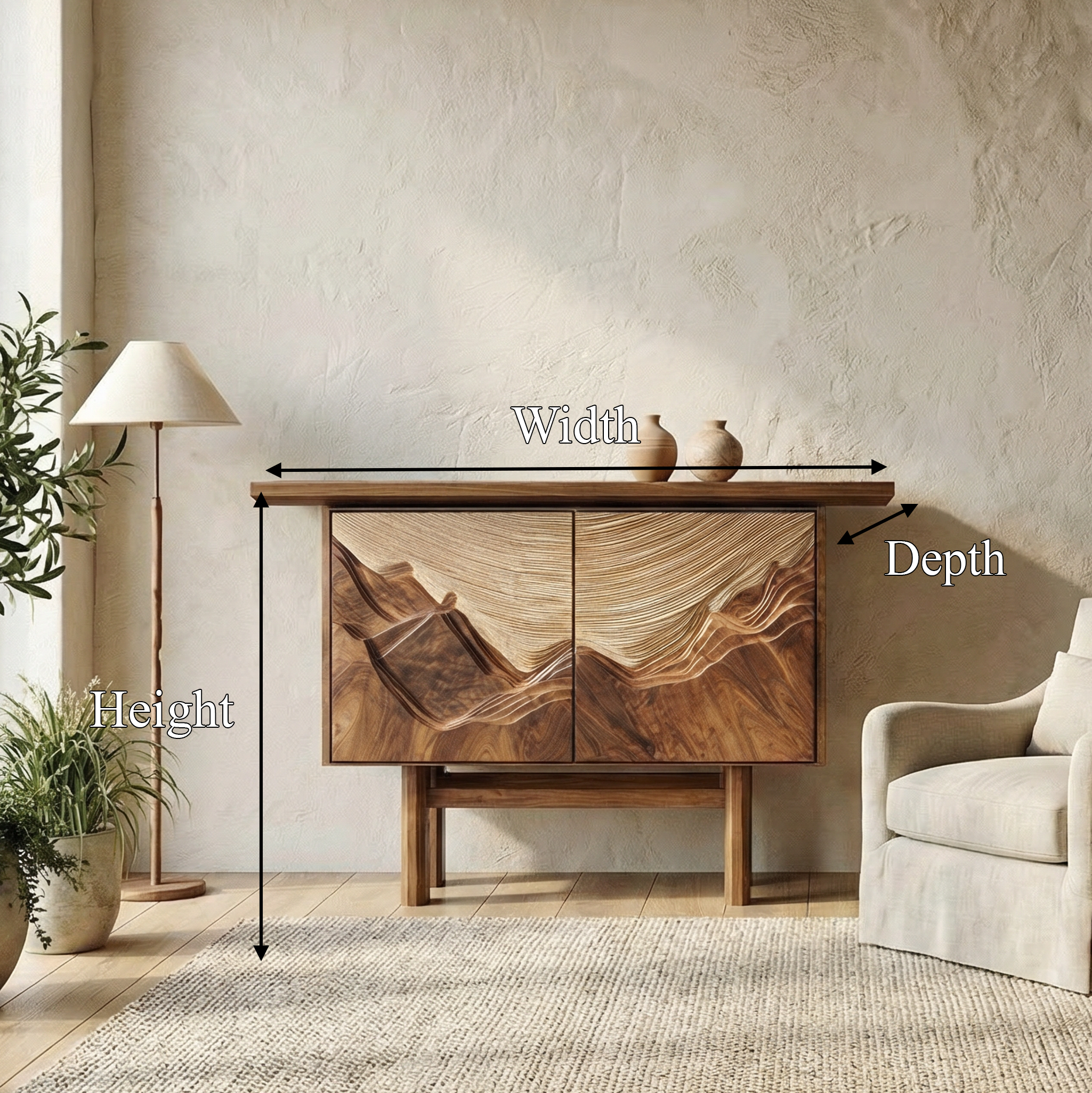 Rustic Mountain Carved Storage Cabinet For Living Room And Entryway SINLSASC479