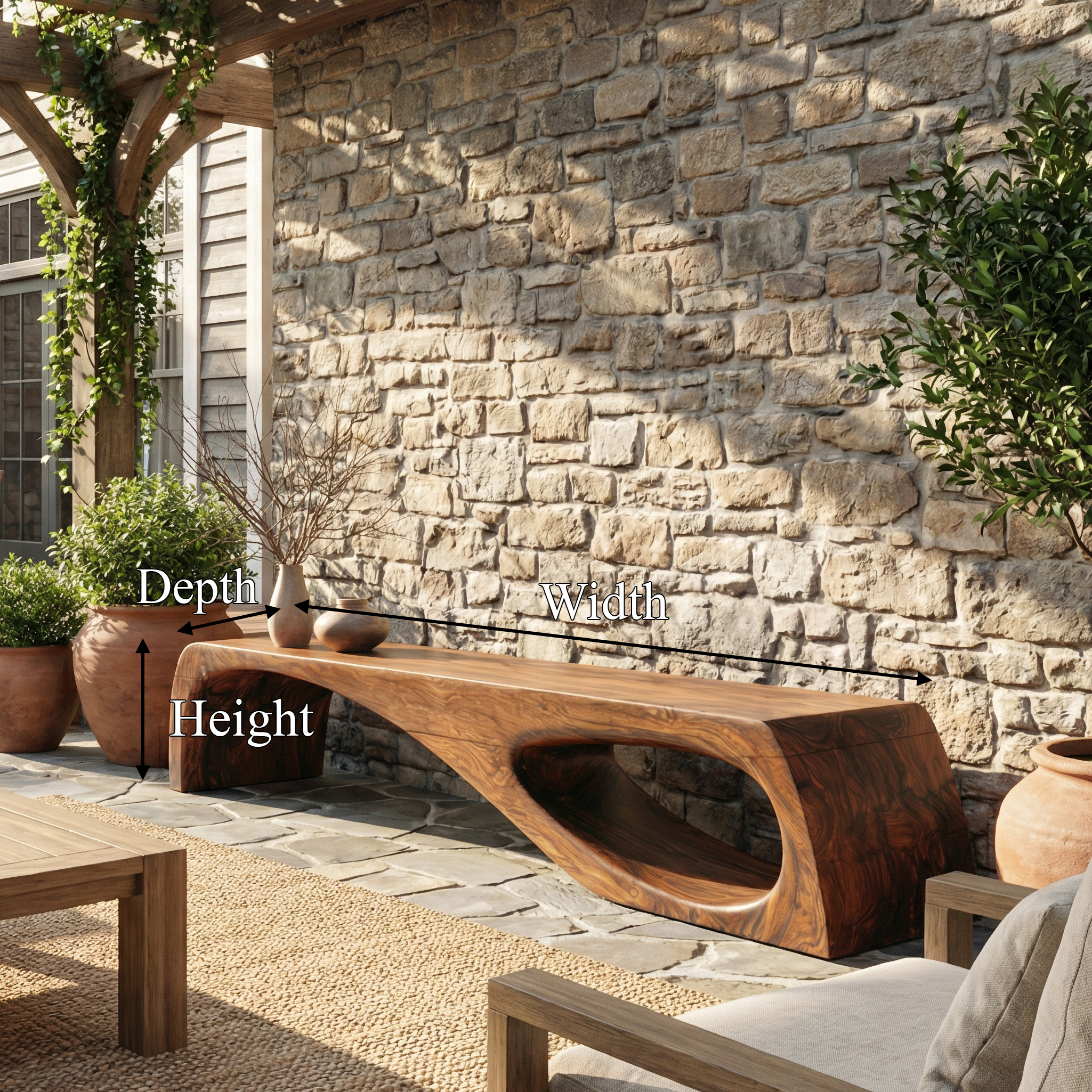 Modern Organic Garden Bench For Patio And Backyard Space SINLSARS087