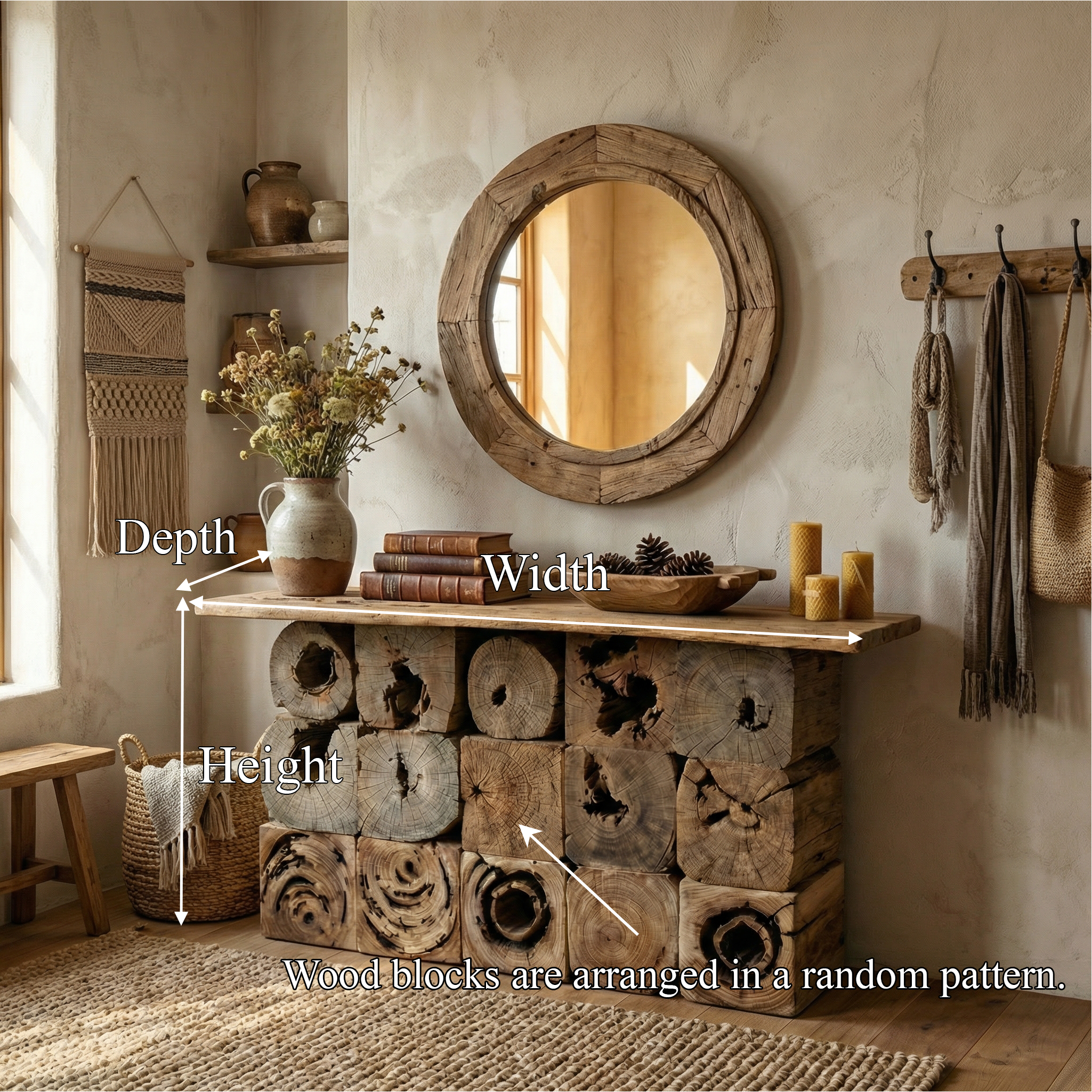 Rustic Natural Wood Log Console Table Solid Wood Entryway Living Room SINLCS520