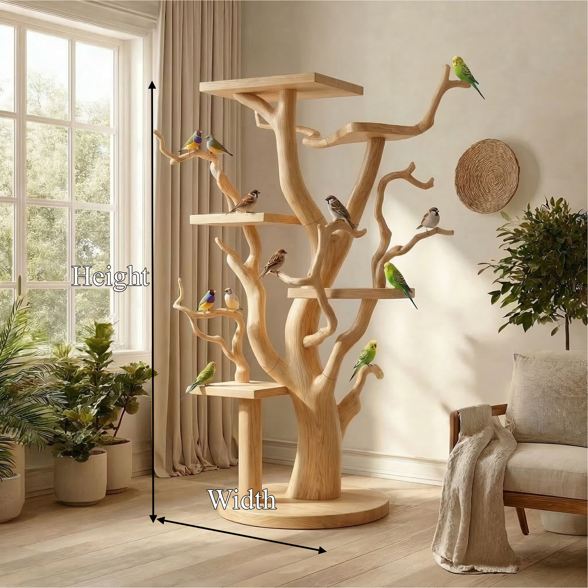 Rustic Tree Bird Stand For Living Room or Pet Space SINLSATT127