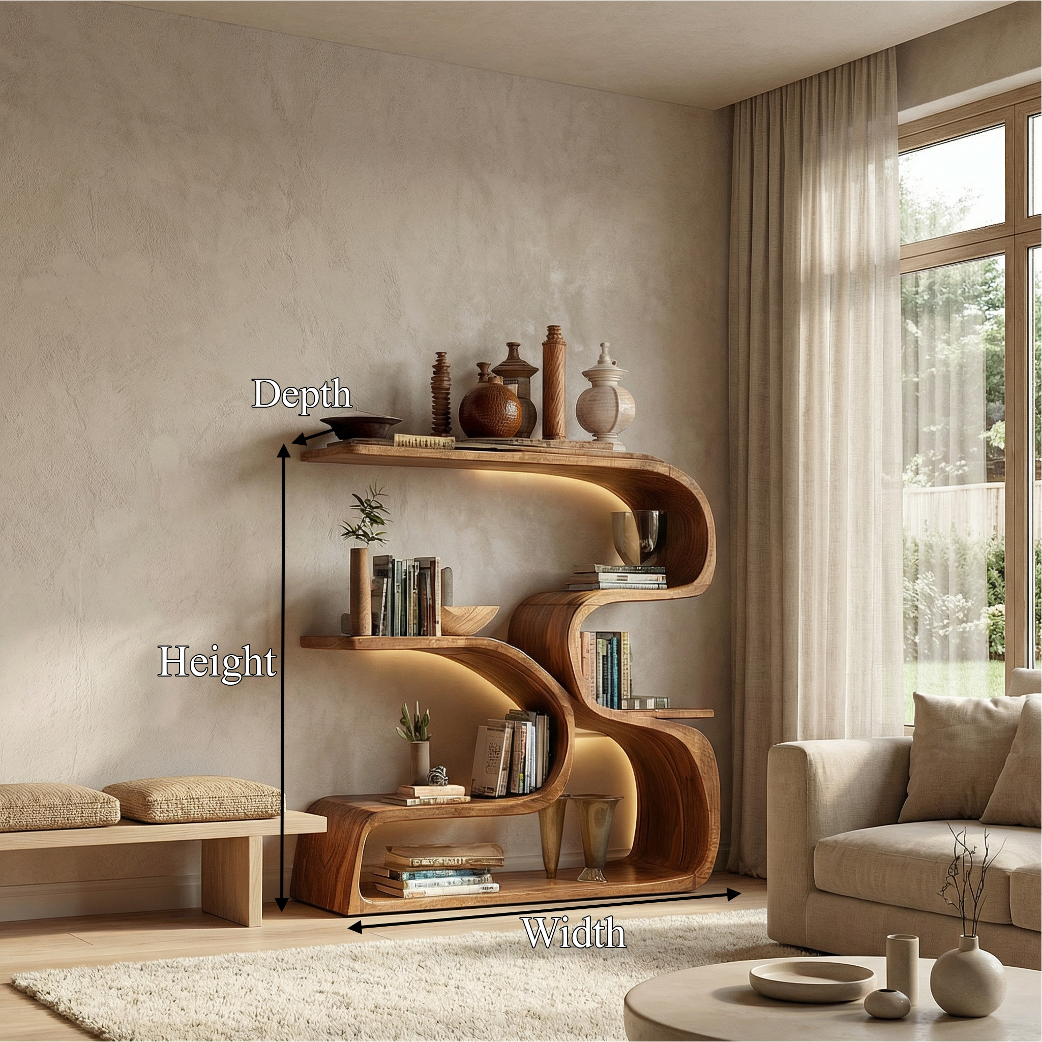 Rustic Artistic Bookshelf For Living Room And Interior Decor SINLSASC470
