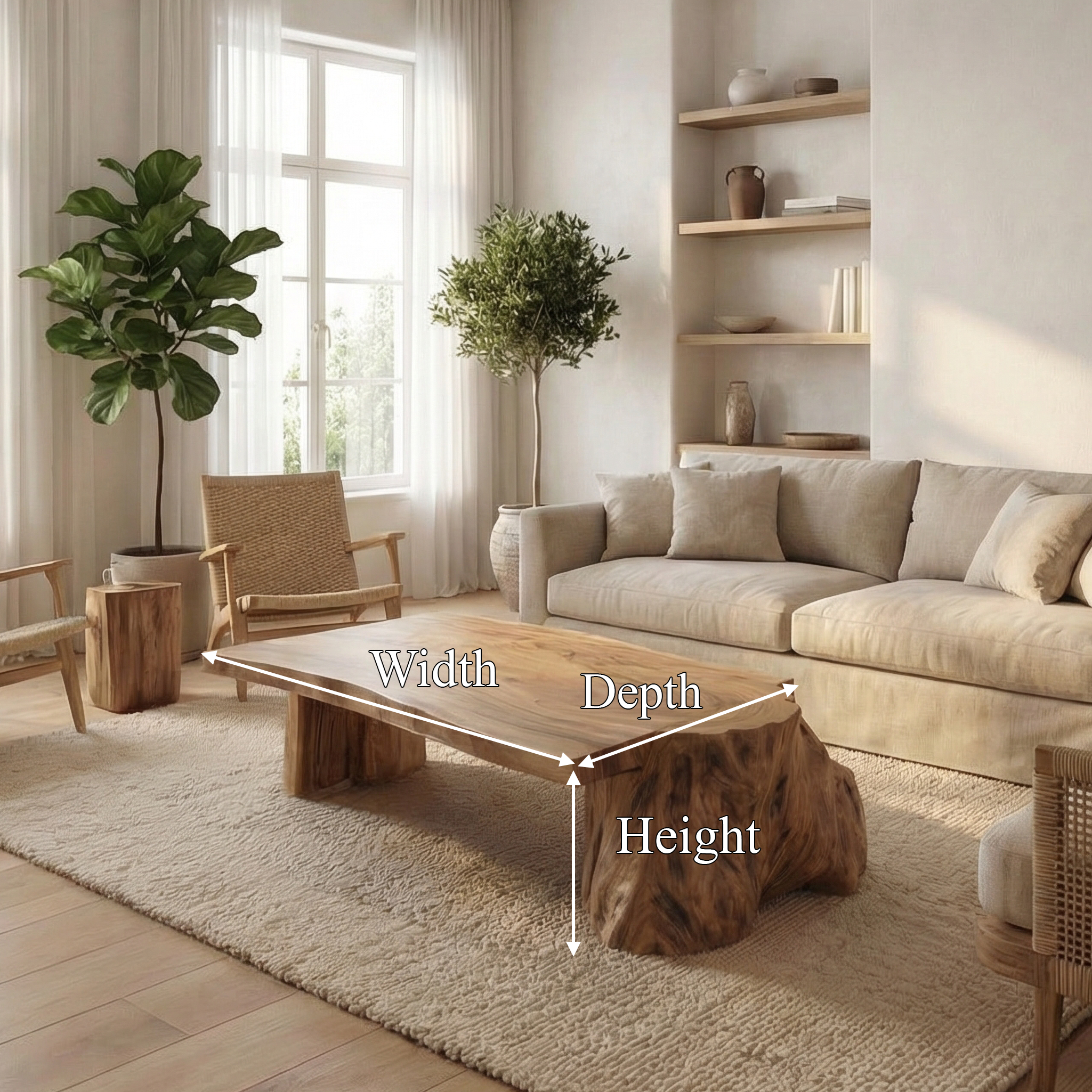 Natural Live Edge Wood Coffee Table Rustic Living Room SINLSACF326
