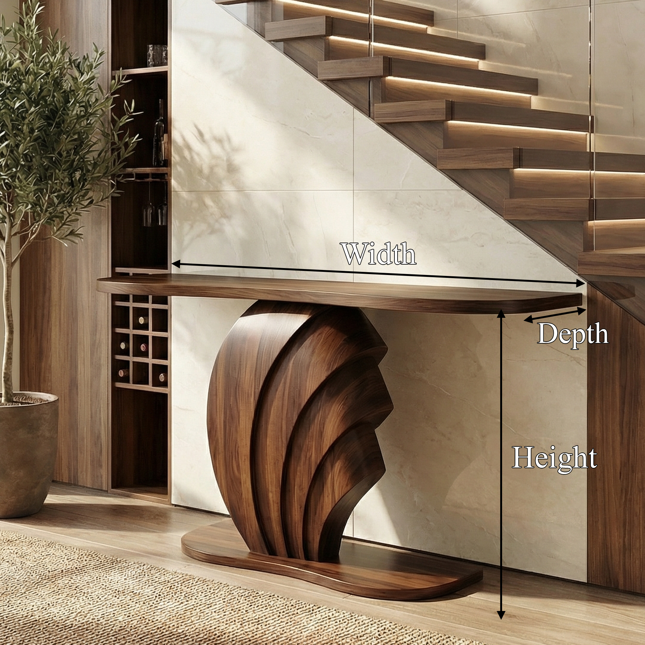 Modern Sculptural Console Table Wooden Living Room SINLSACS526