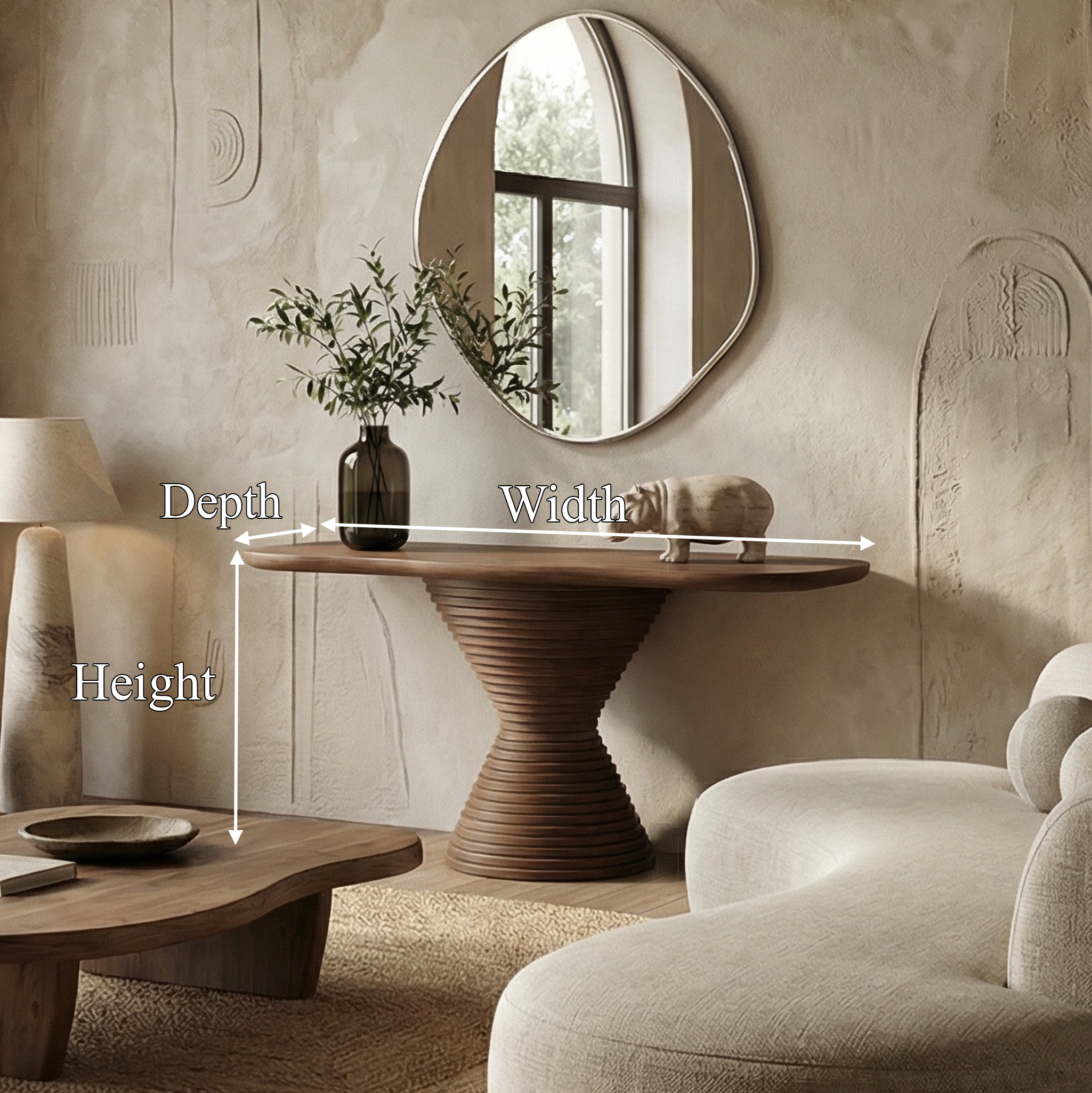 Modern Round Pedestal Console Table Solid Wood Living Room SINLSACS529
