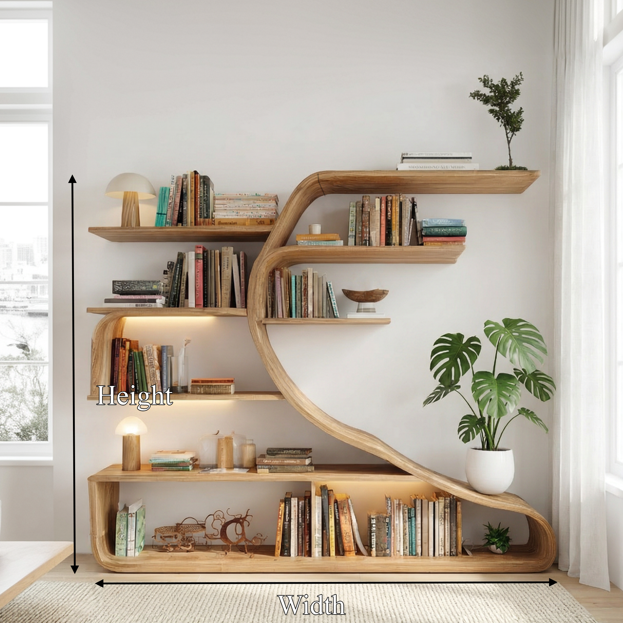 Rustic Sculptural Wall Bookshelf For Bedroom or Living Room SINLSASC472