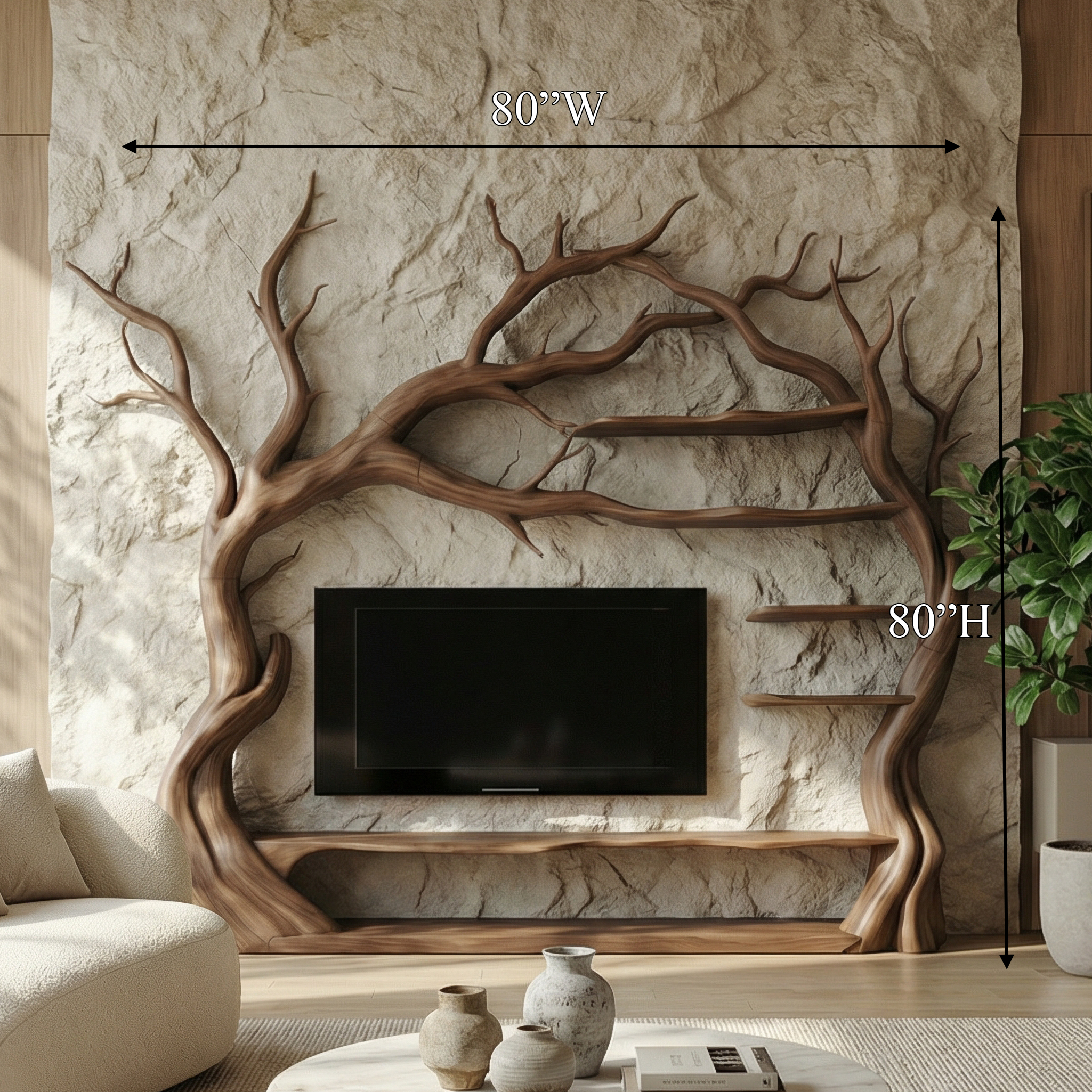 Rustic Statement Tree TV Console For Living Room And Artistic Interior SINLSATB707
