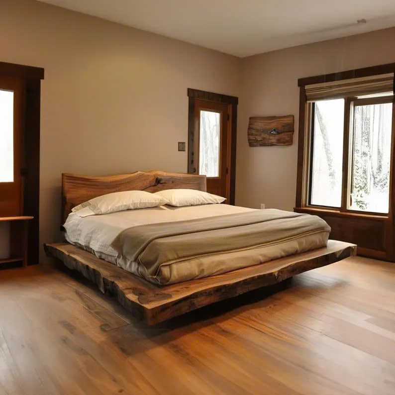 Solid Wood Bed Frame with Headboard Handmade Bedroom Decor SINLWB001