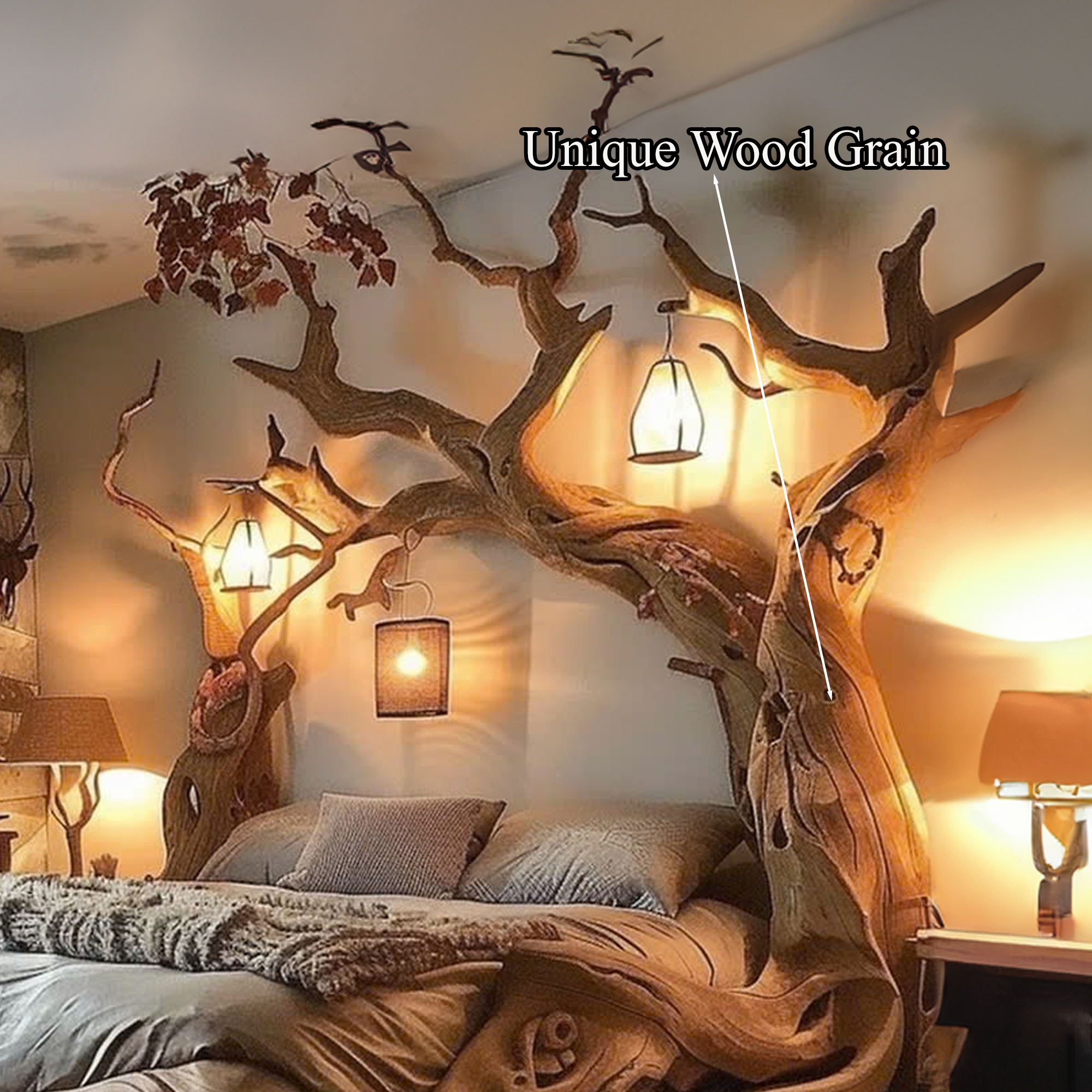 Rustic Solid Wood Bed Frame Queen Bed Vintage Housewarming Gift SINLWB003