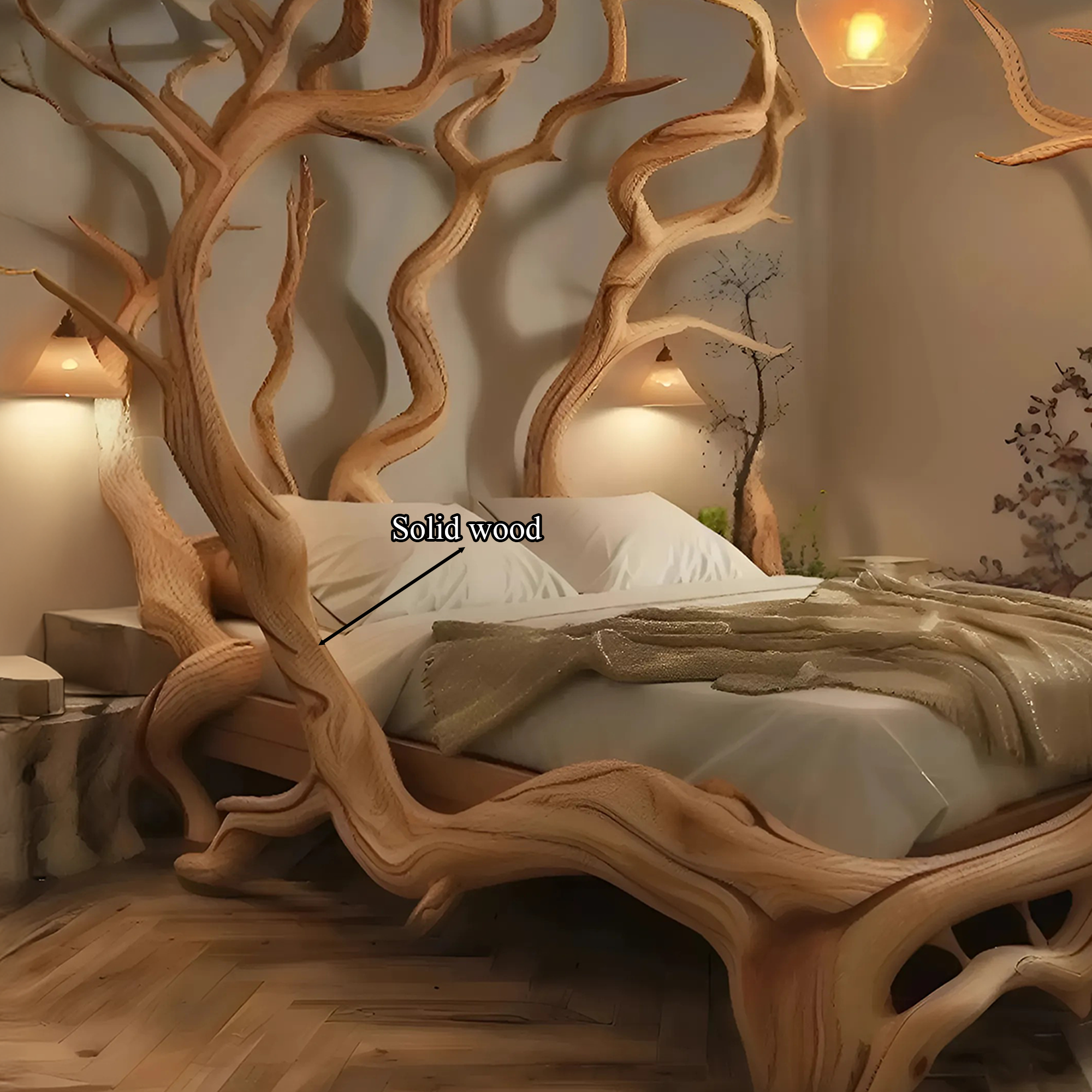 Bed Frame Solid Wood Unique Handmade Decor Bed Room SINLWB004