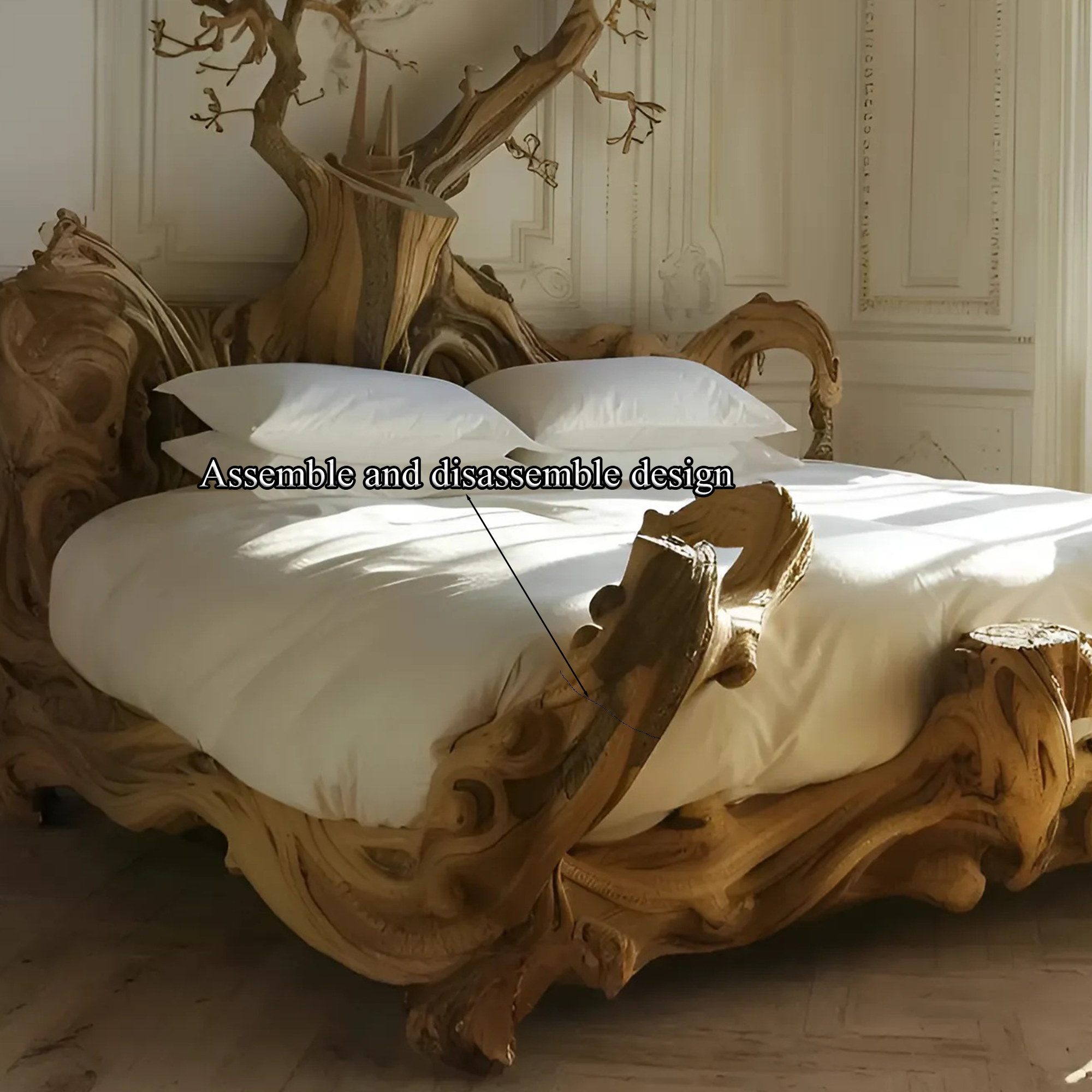 Rustic Bed Frame Solid Wood Furniture Handmade Decor Bed Room SINLWB005