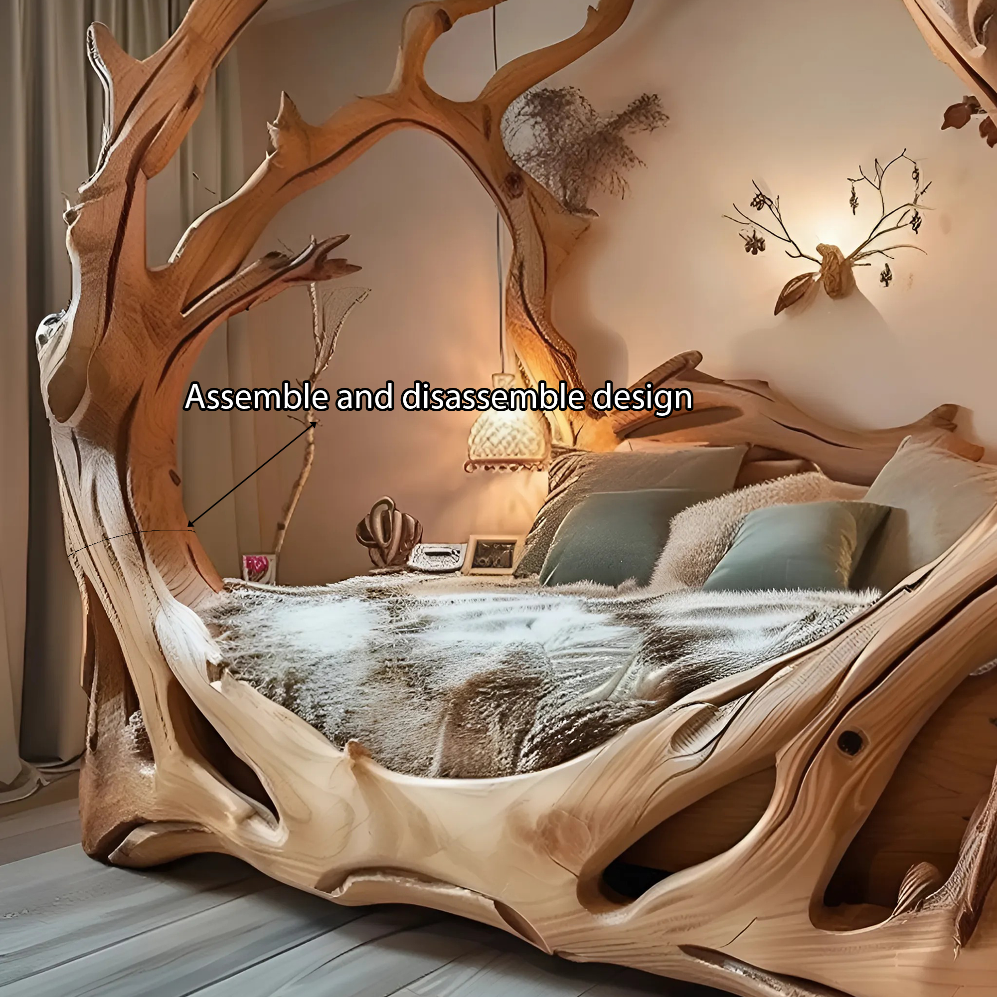 Bed Frame King Bed Wood Platform Handmade Decor Bedroom SINLWB009