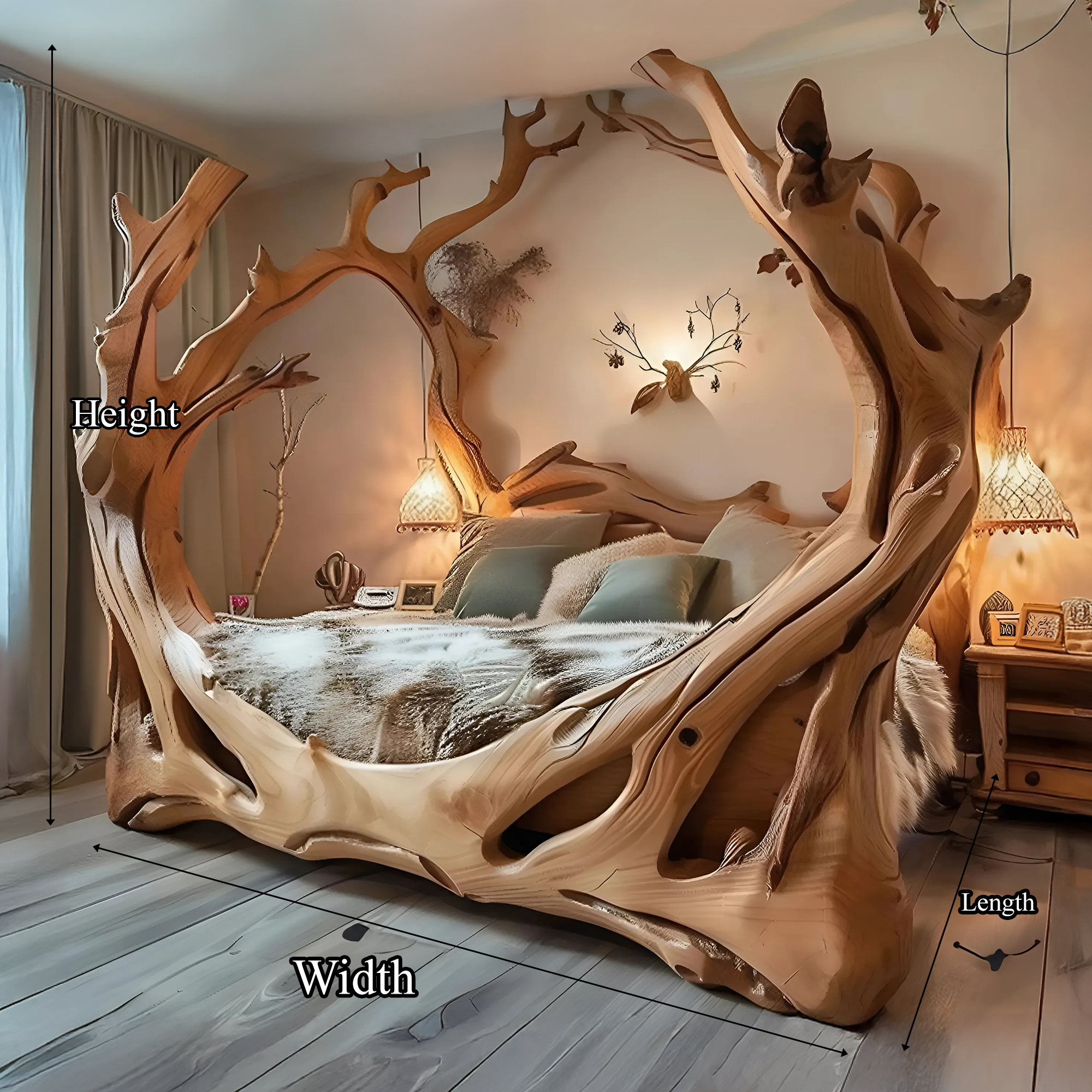 Bed Frame King Bed Wood Platform Handmade Decor Bedroom SINLWB009