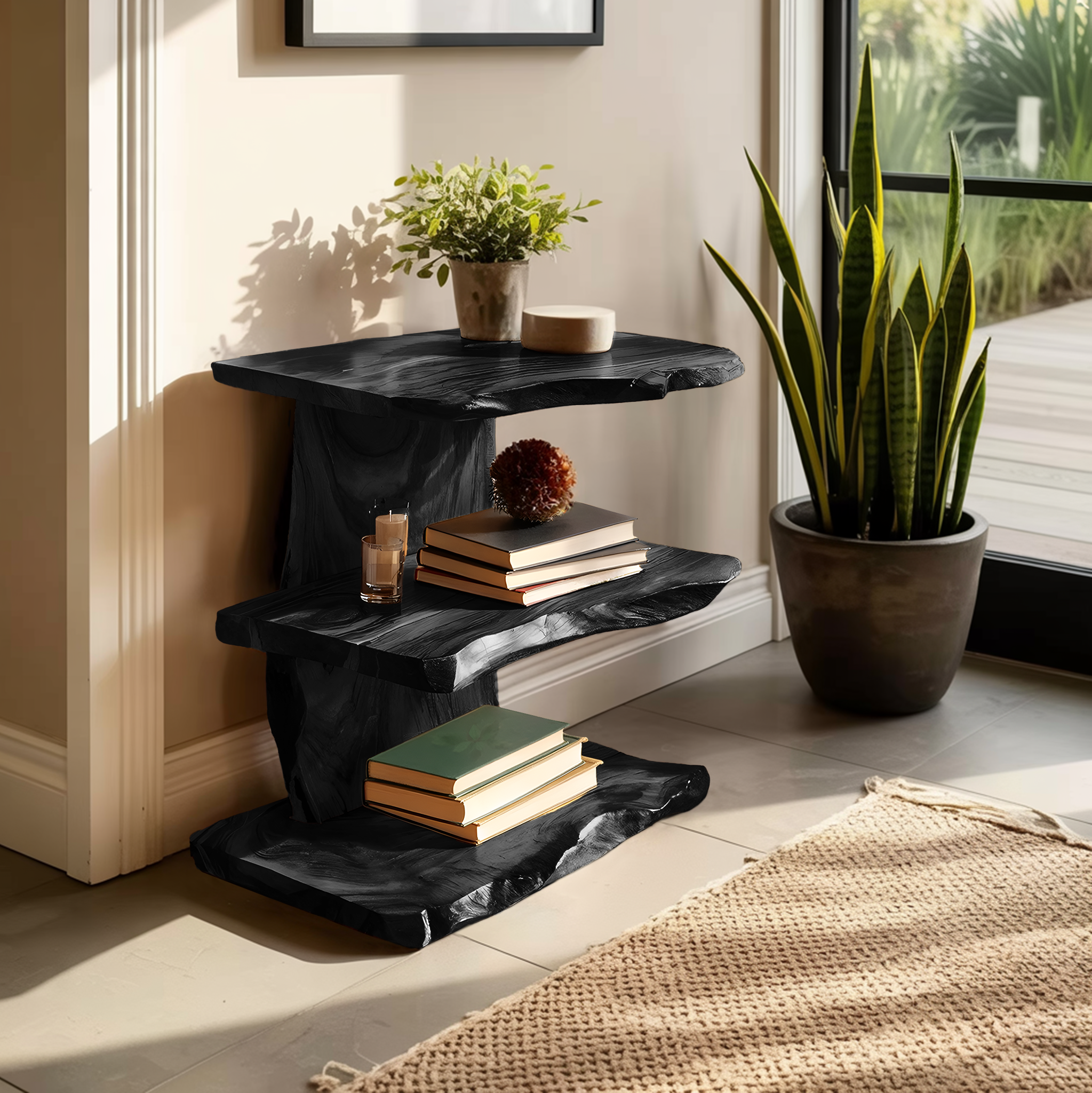 Farmhouse Wooden Live Edge Standing Shelf For Housewarming Gift Decor SILDTTNFGS018