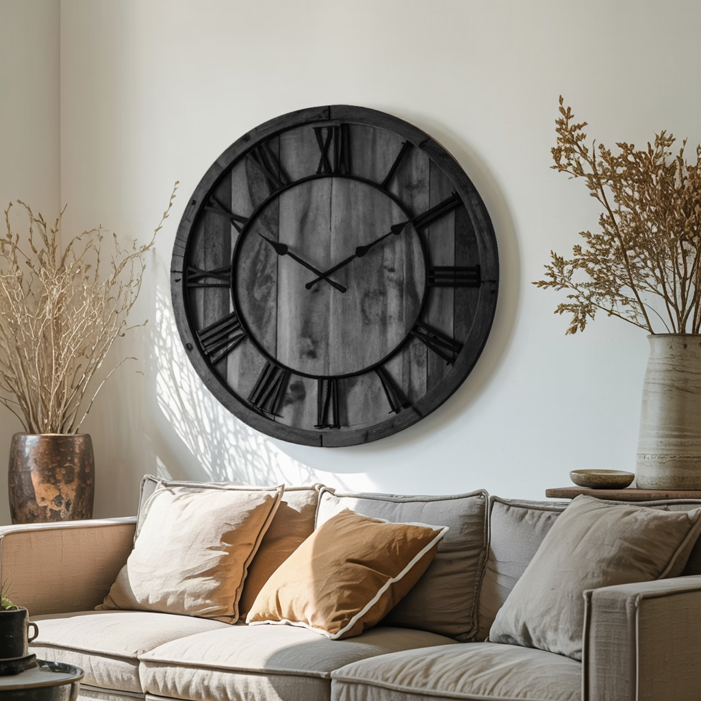 Oversized Rustic Wall Clock With Roman Numerals For Living Room And Entryway SITHTTWAC001