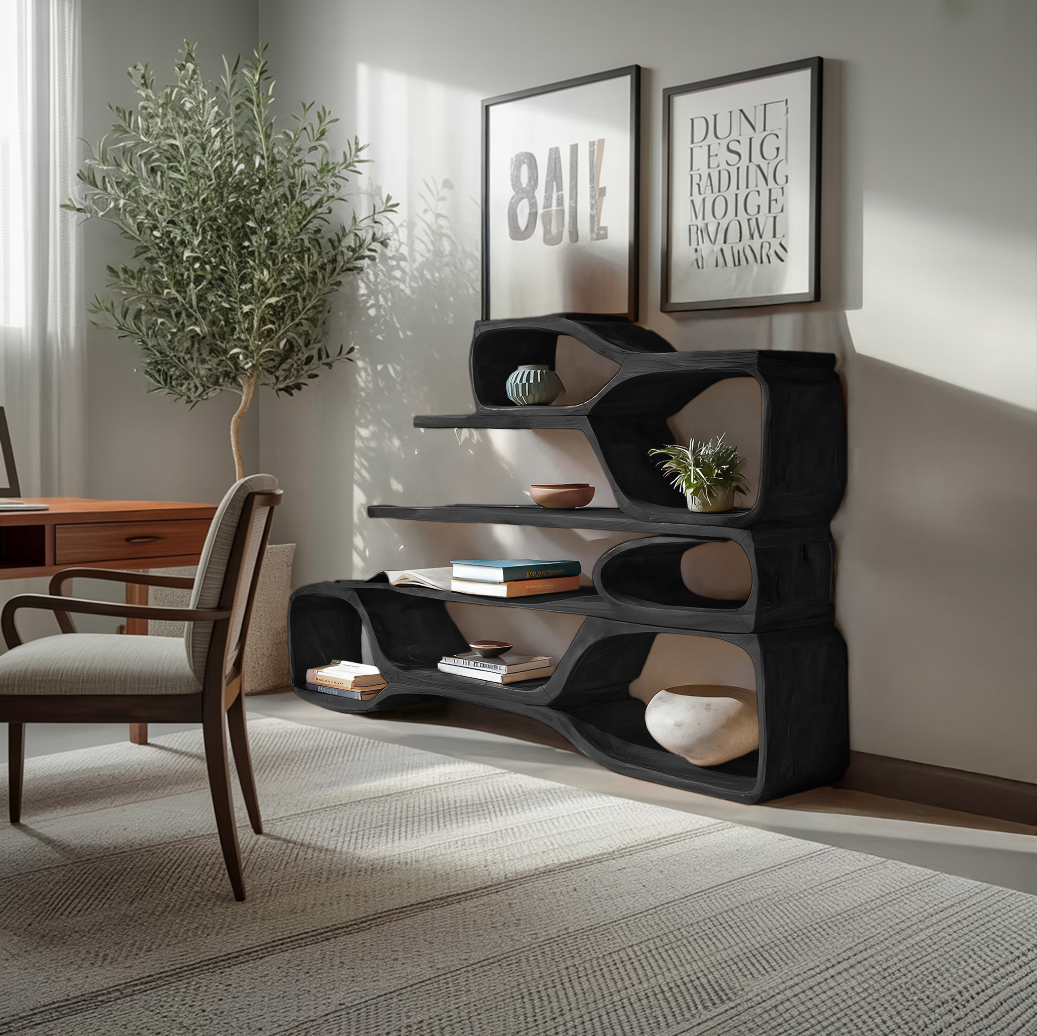 Curved Sculptural Bookshelf For Home Decor RTTHTTBS045