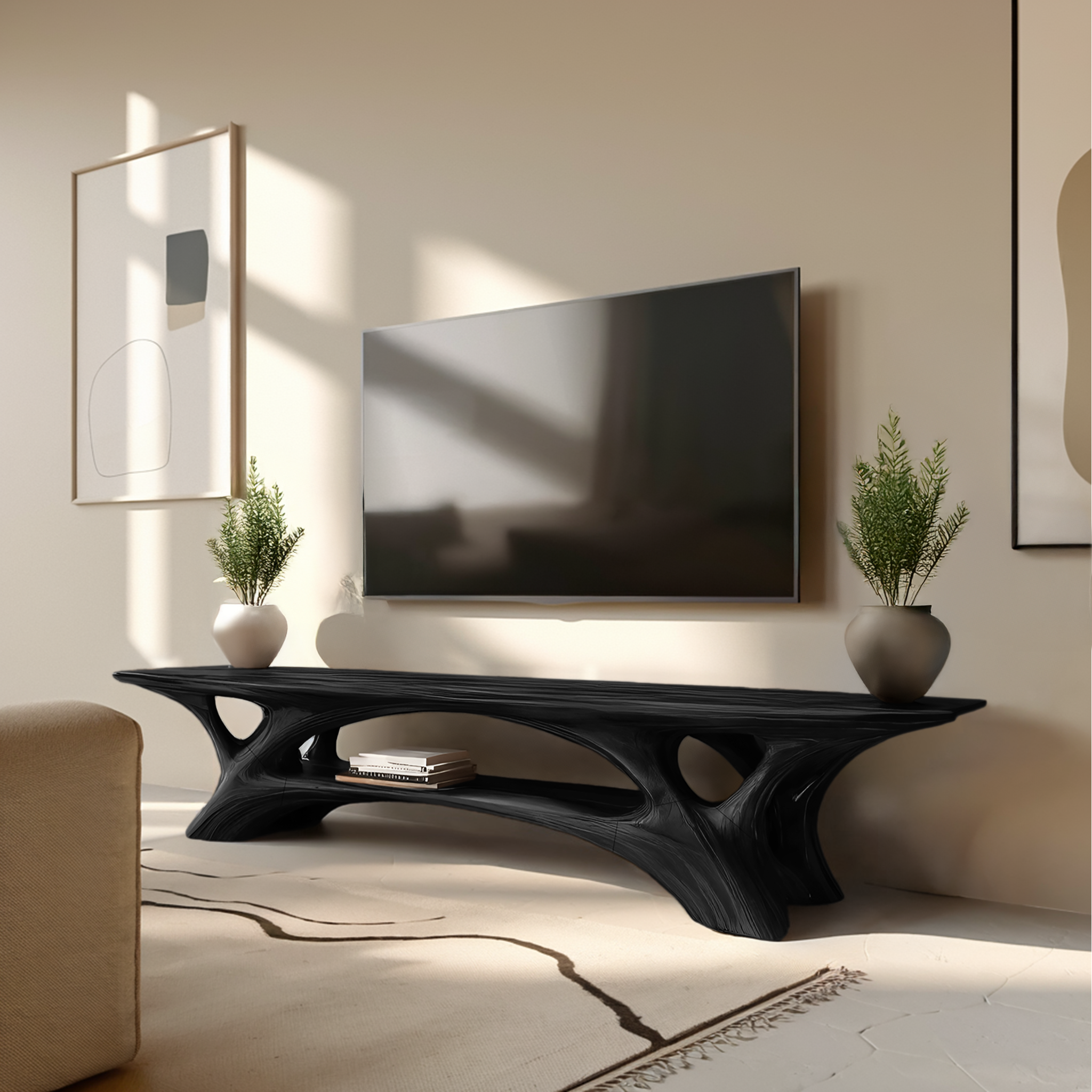 Organic TV Stand With Flowing Curved Design For Modern Home RTTHTTTVC054