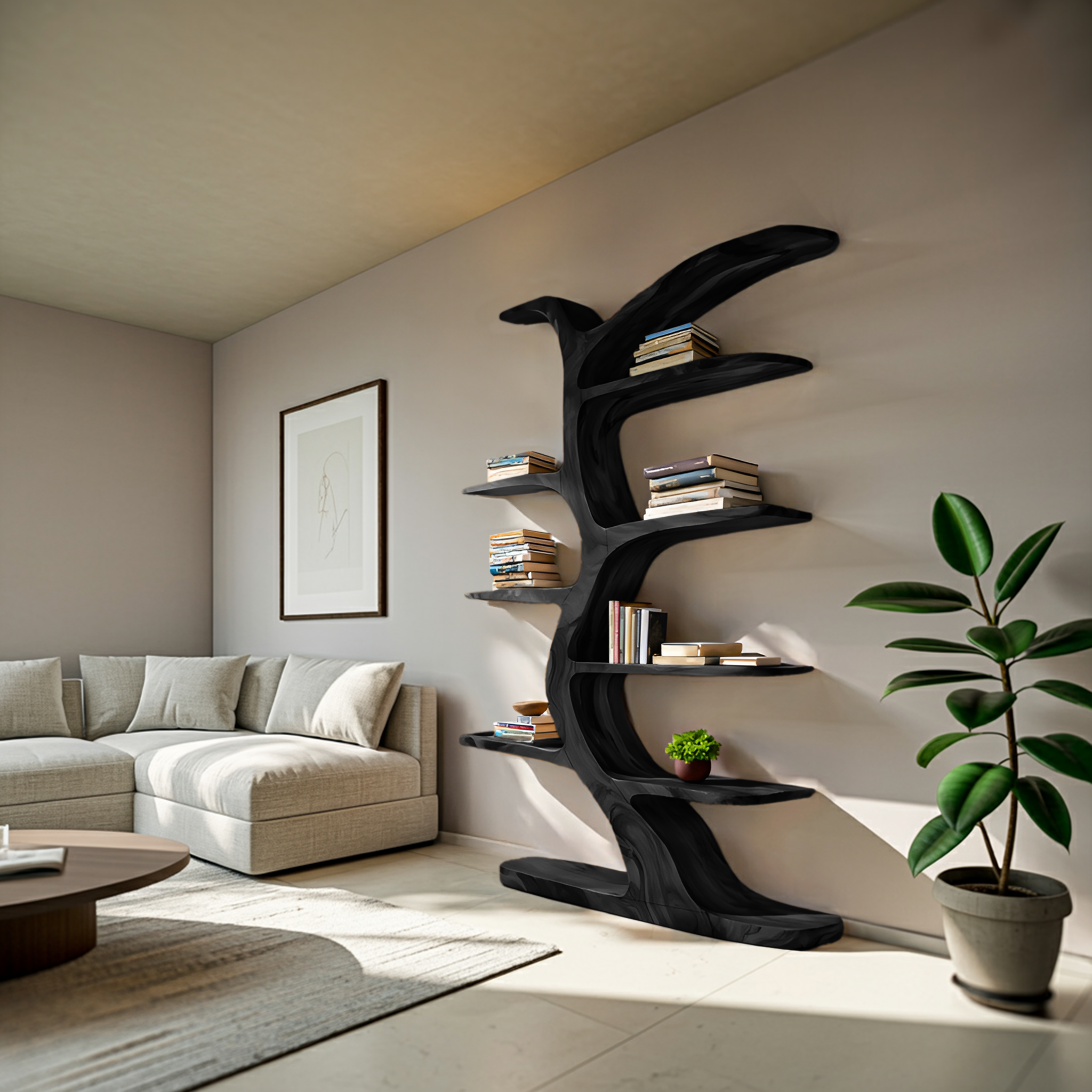 Modern Bookshelf Tree Inspired Curved Design For Living Room RTTHTTBS062
