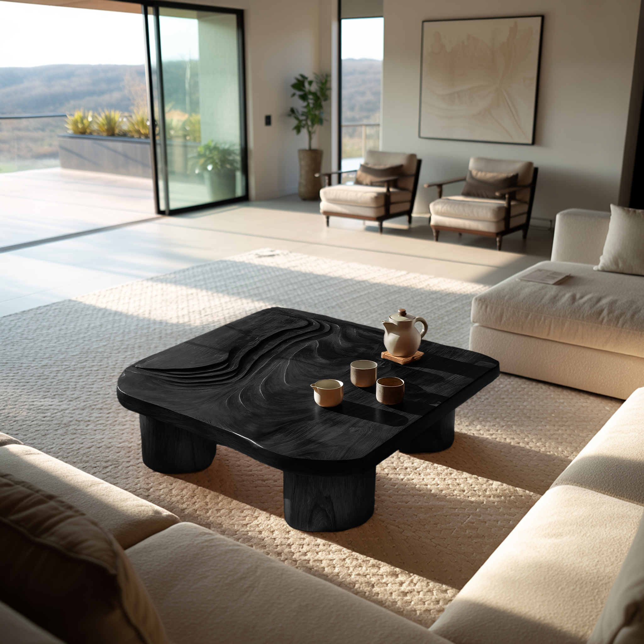 Handcrafted Abstract Solid Wood Coffee Table For Entryway SILDTTRCF090