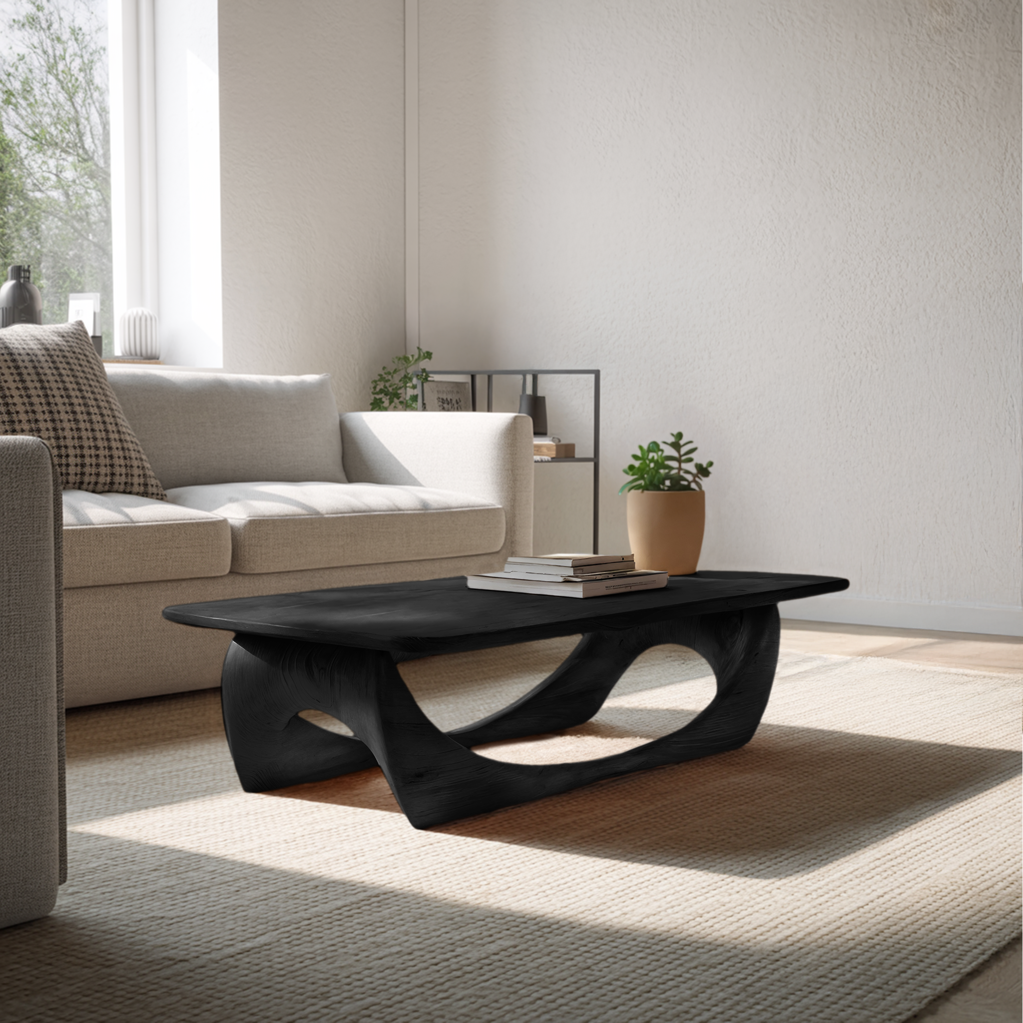 Minimal Coffee Table Smooth Curved Base For Living Room RTTHHNCF060