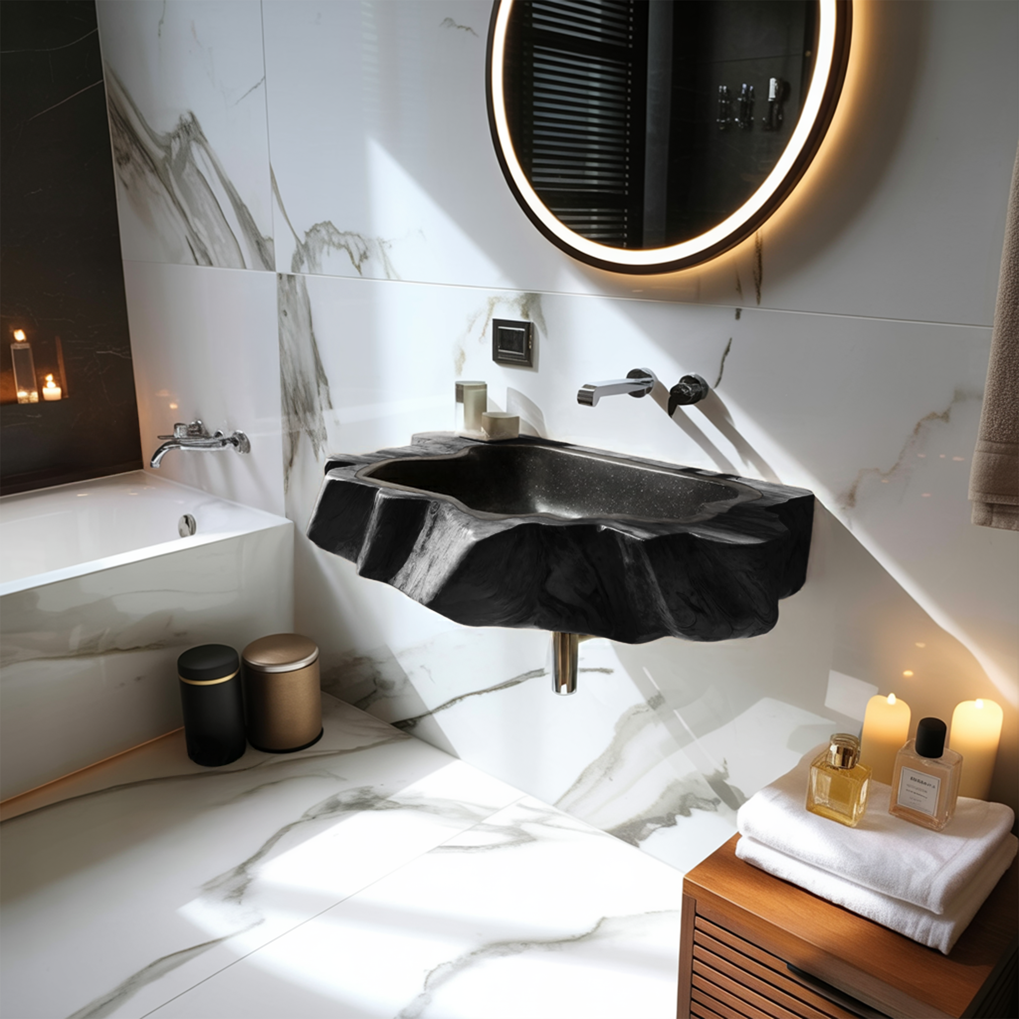 Handcrafted Wooden Wall Mounted Bathroom Sink For Natural Decor SILDTTNVS075