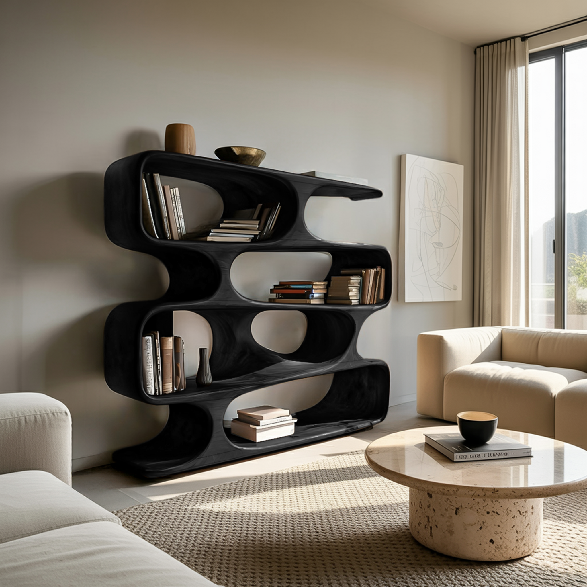 Statement Curved Bookcase For Modern Living Room Decor RTTHTTBS047