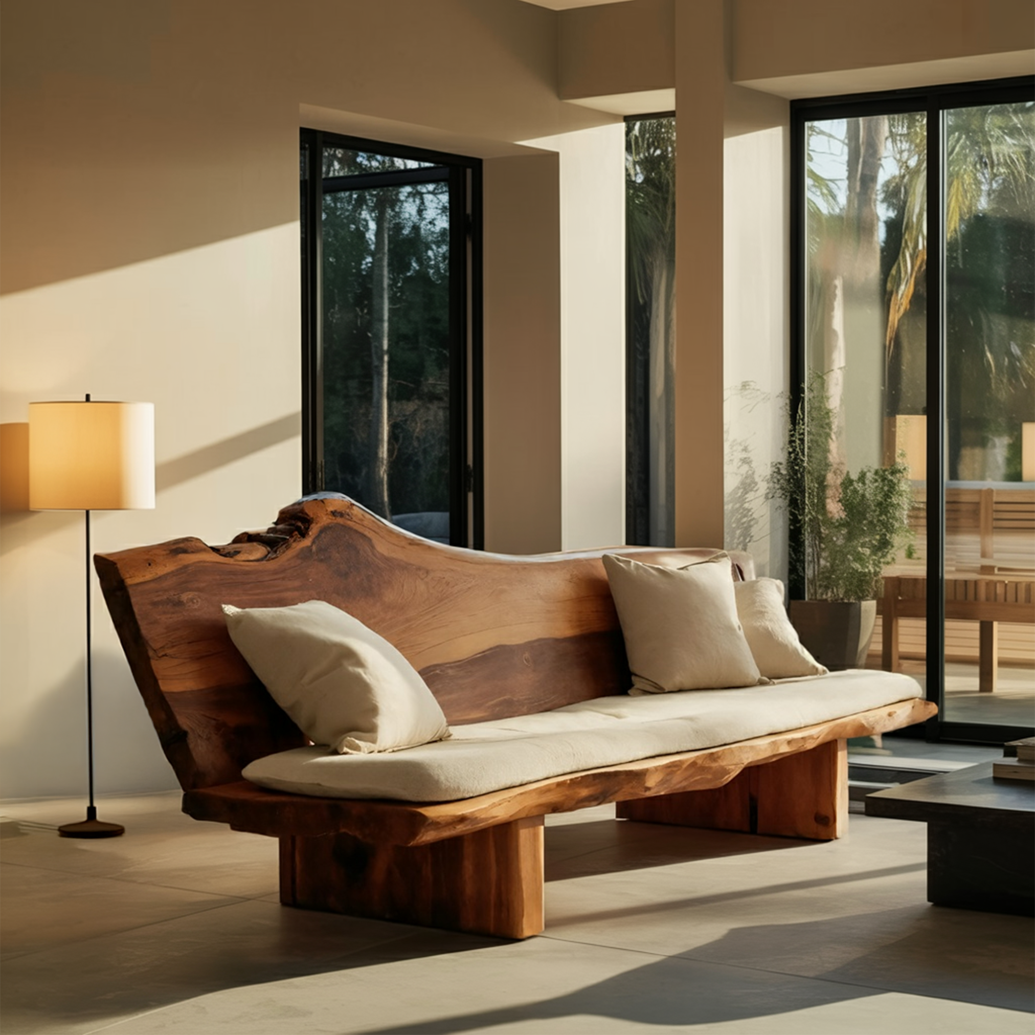 Organic Wood Sofa With Natural Edge Design For Home Decoration SITHTTSF026