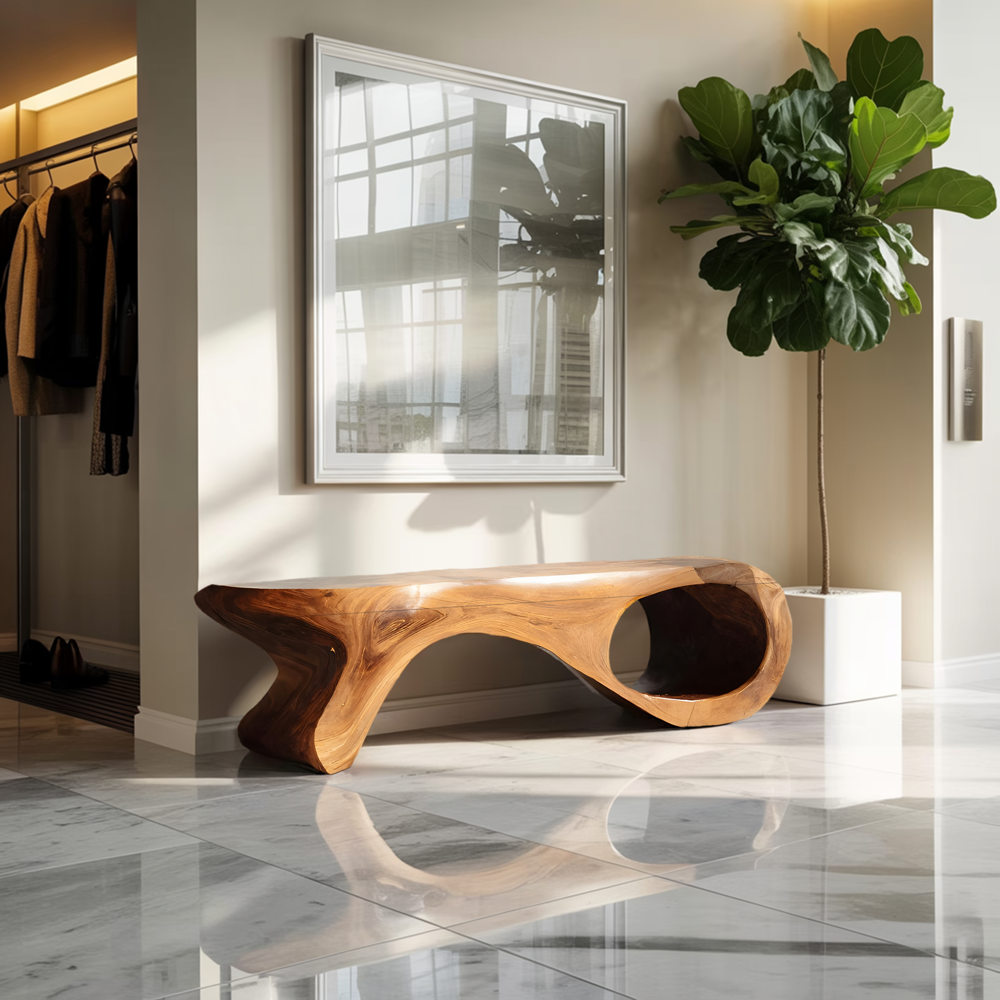 Artistic Sculptural Organic Bench For Entryway Decor SITHHNCHR060