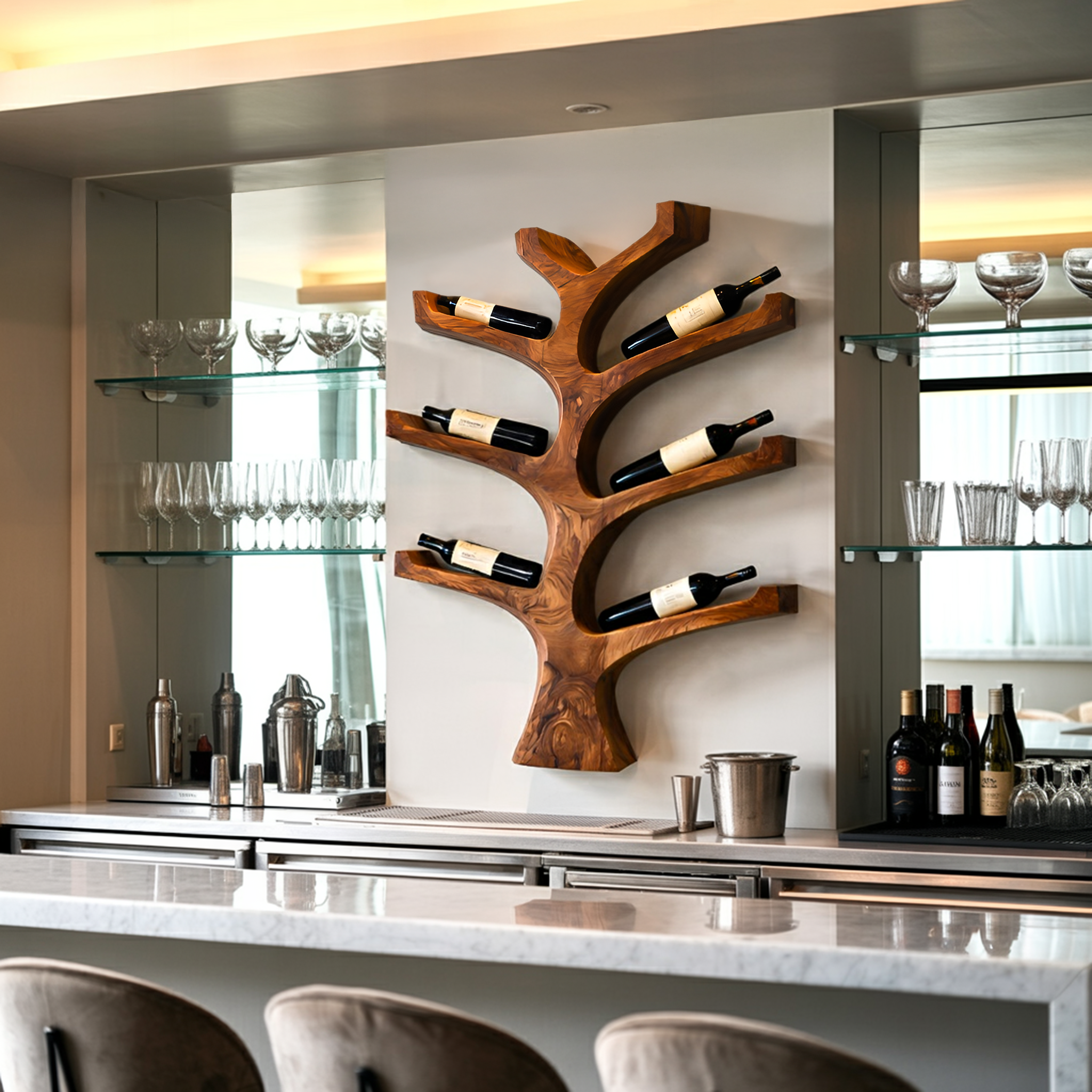 Rustic Wall Mounted Tree Branch Wine Holder For Kitchen RTTHTTWH014