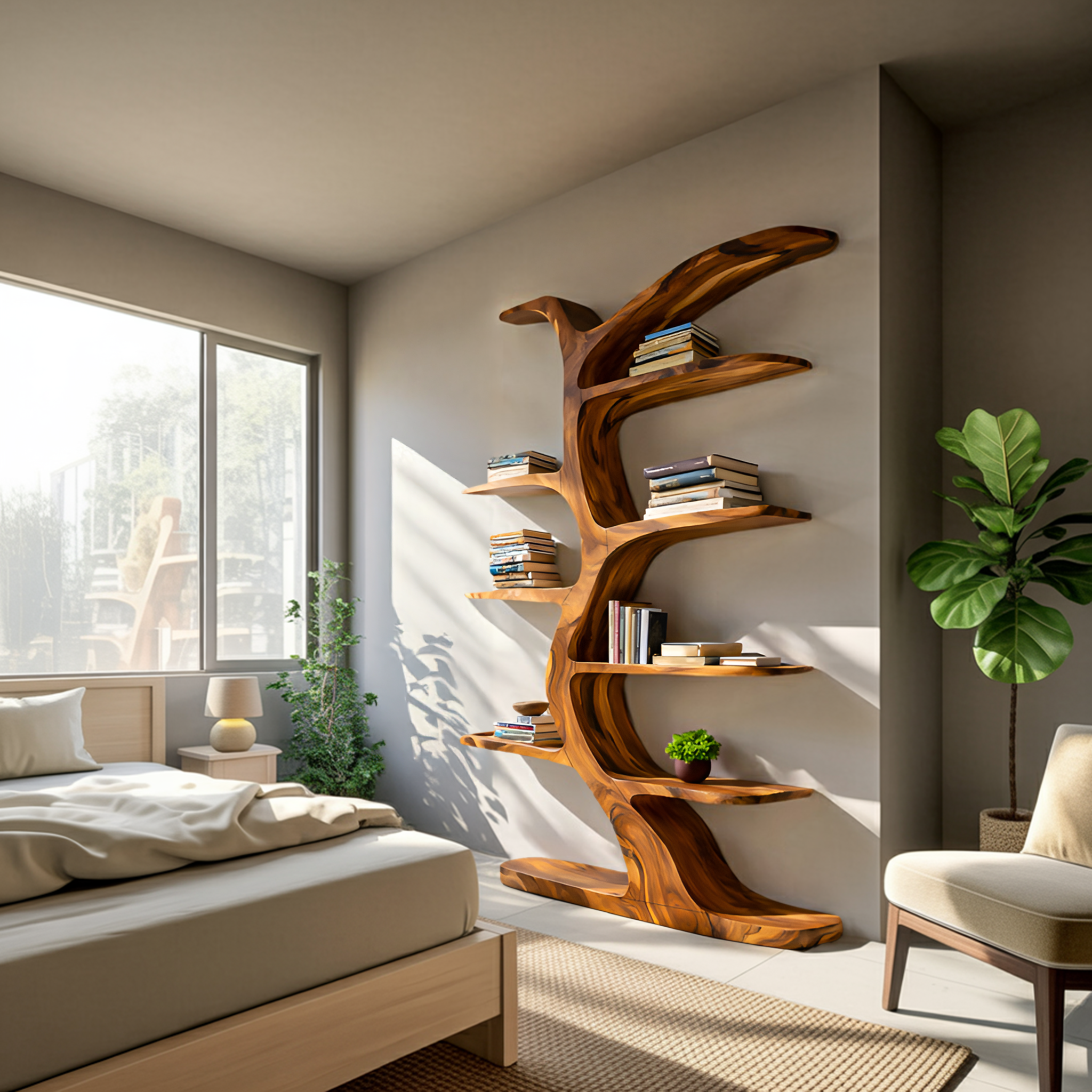 Modern Bookshelf Tree Inspired Curved Design For Living Room RTTHTTBS062