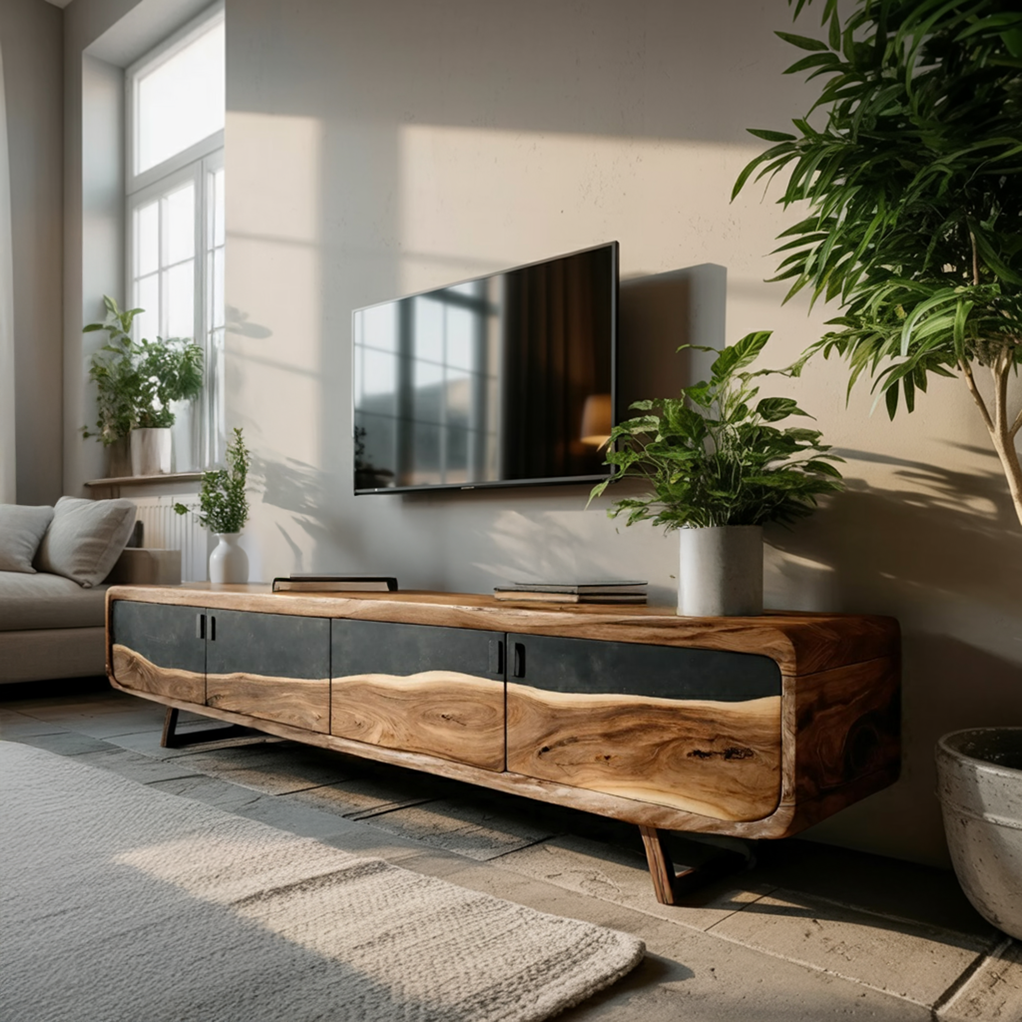 Handcrafted Live Edge TV Console For Home Style SILDTTNTVC100