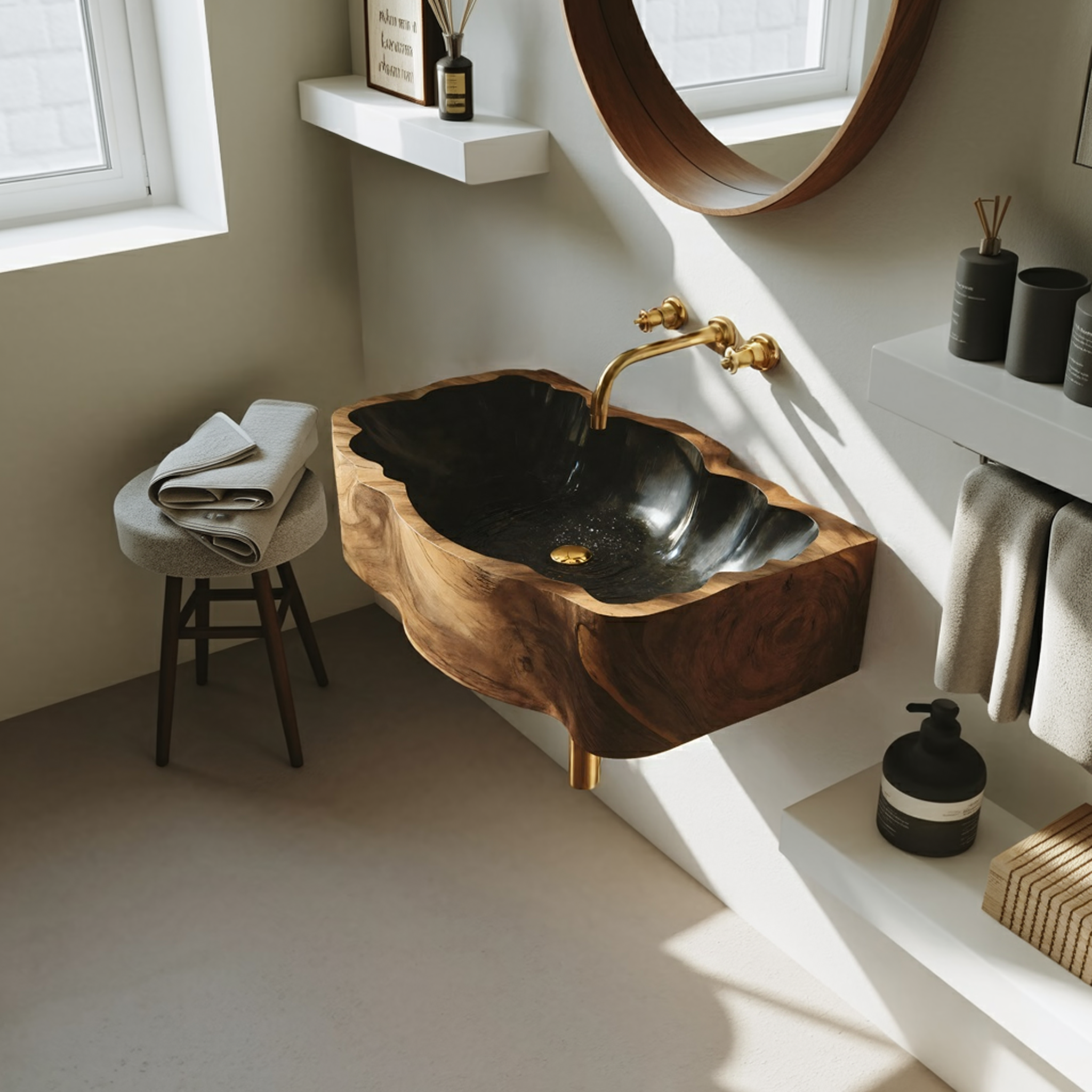 Mid Century Solid Wood Vanity Sink For Bathroom Interior Furniture Decor SILDTTNVS073