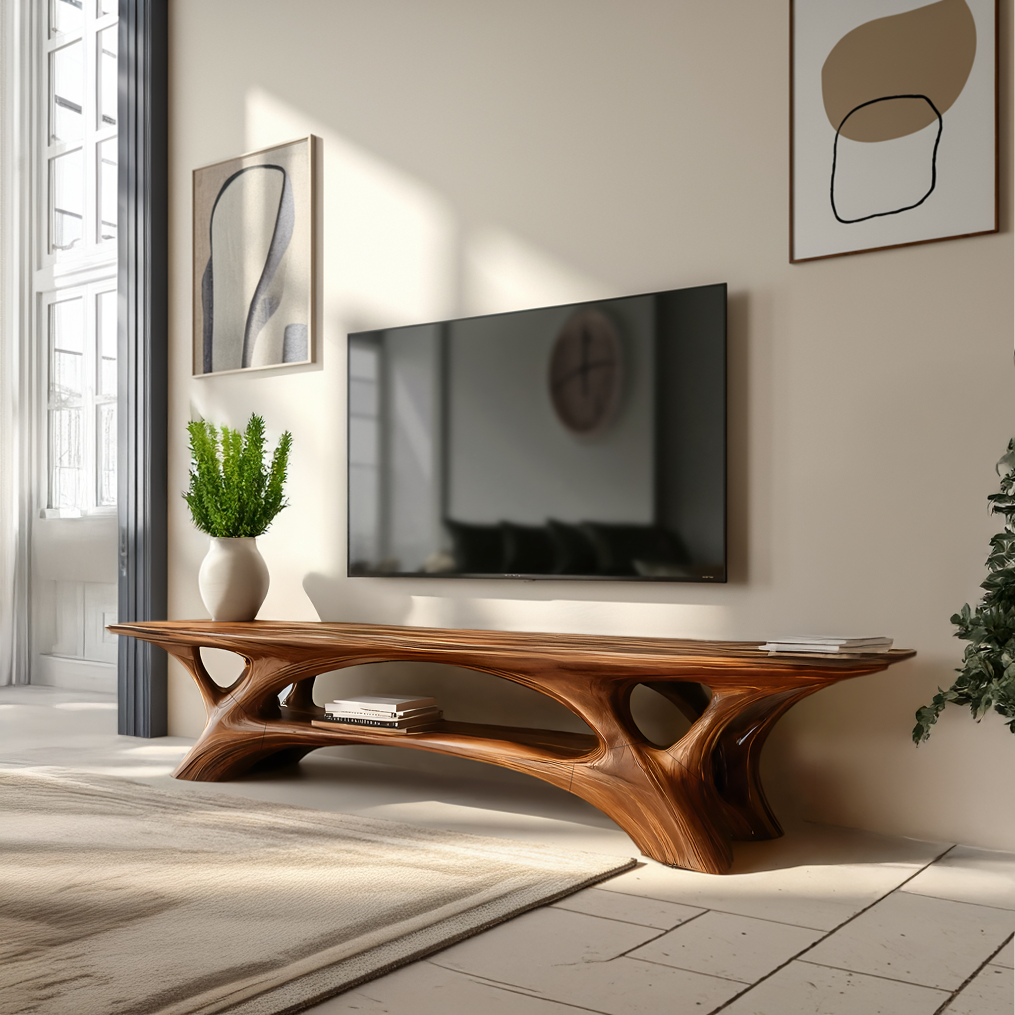 Organic TV Stand With Flowing Curved Design For Modern Home RTTHTTTVC054
