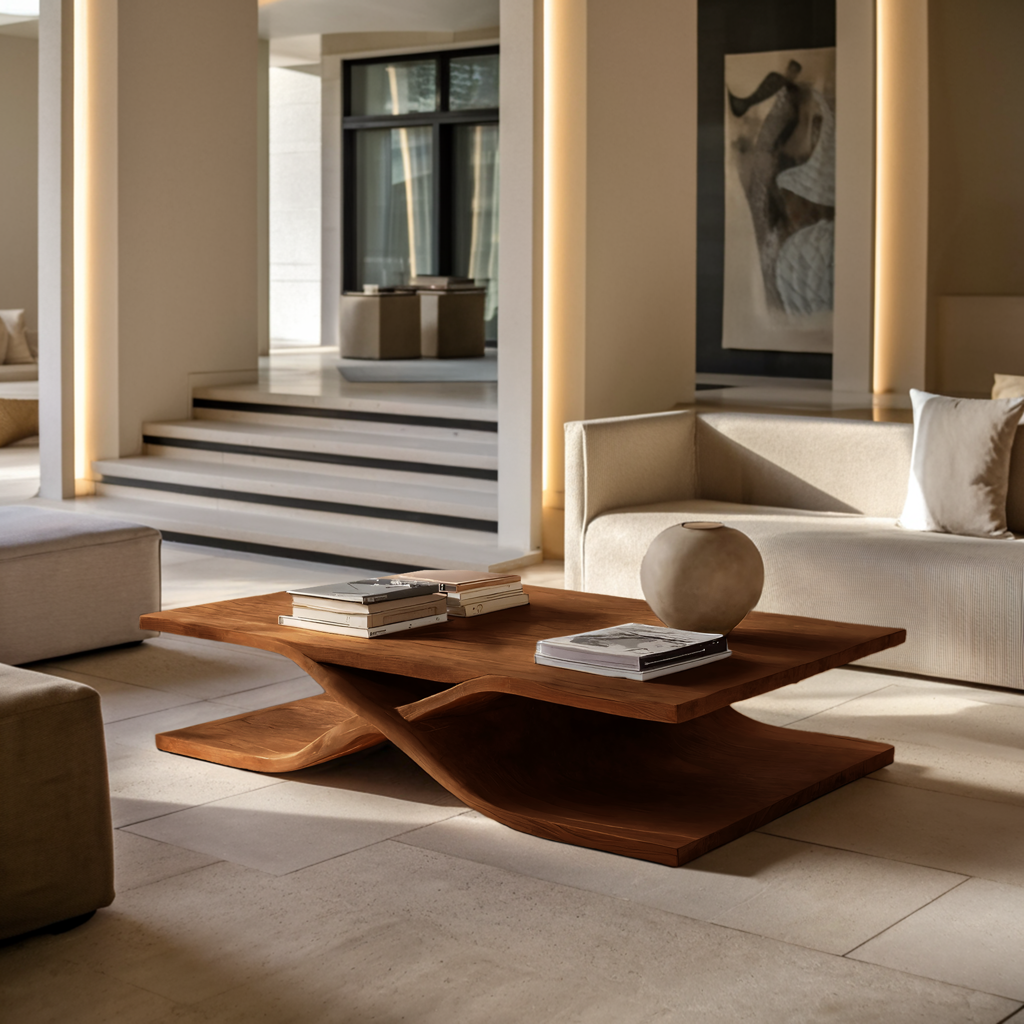 Modern Coffee Table Curved Layered Design For Living Room RTTHHNCF056