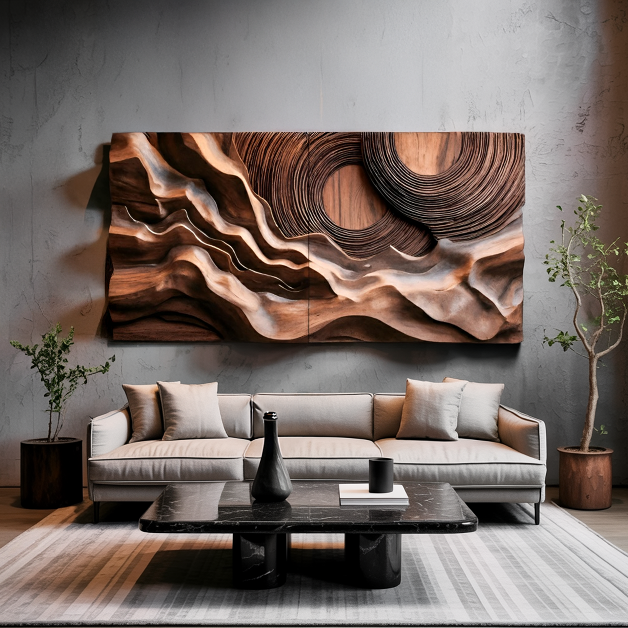 Layered Wave Wall Sculpture With Abstract Circles For Living Room SITHTTWA006