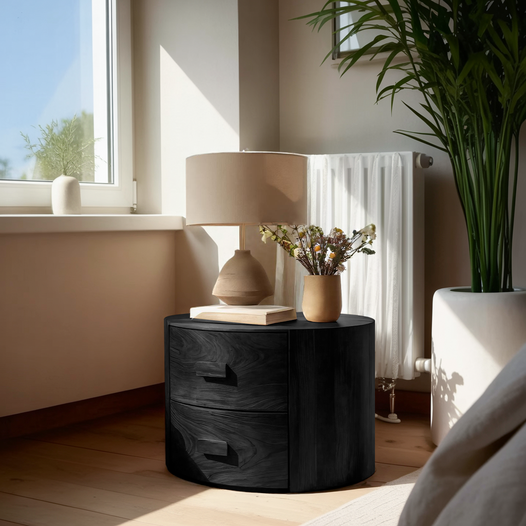 Round Two Drawer Nightstand For Modern Bedroom SITHTTNS012