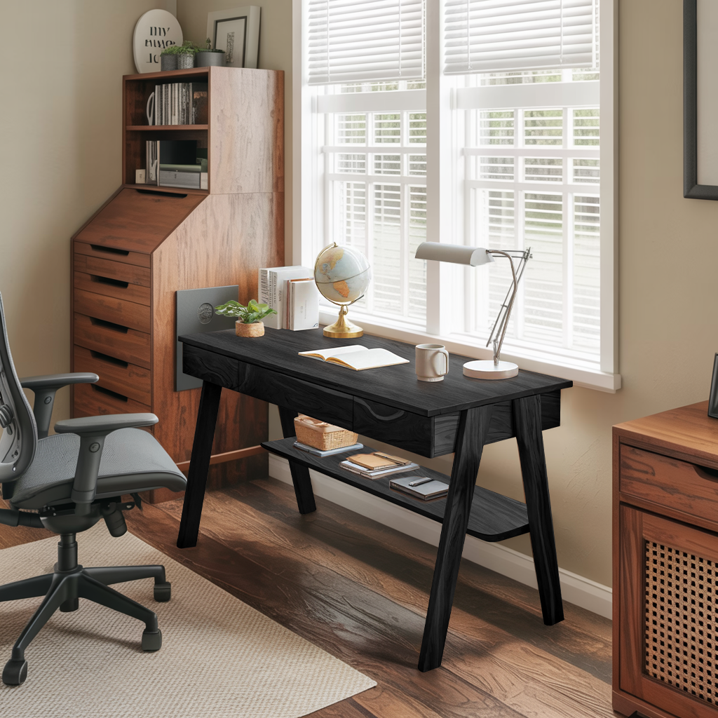 Mid Century Wooden Writing Desk With Drawers And Shelf For Home Office SITHTTDE017