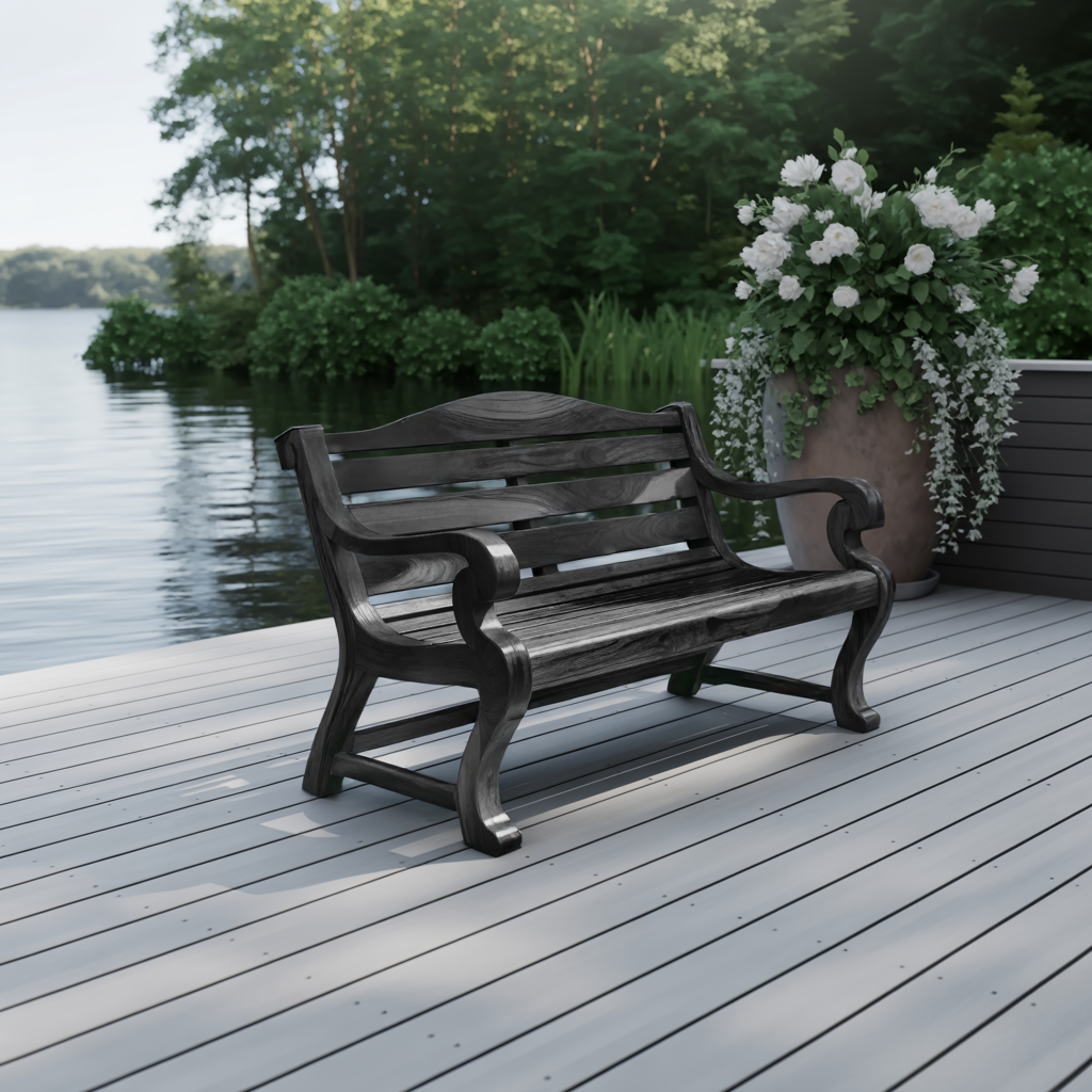 Classic Curved Wood Garden Bench With Sculpted Arms For Patio Or Entryway SITHTTCHR032