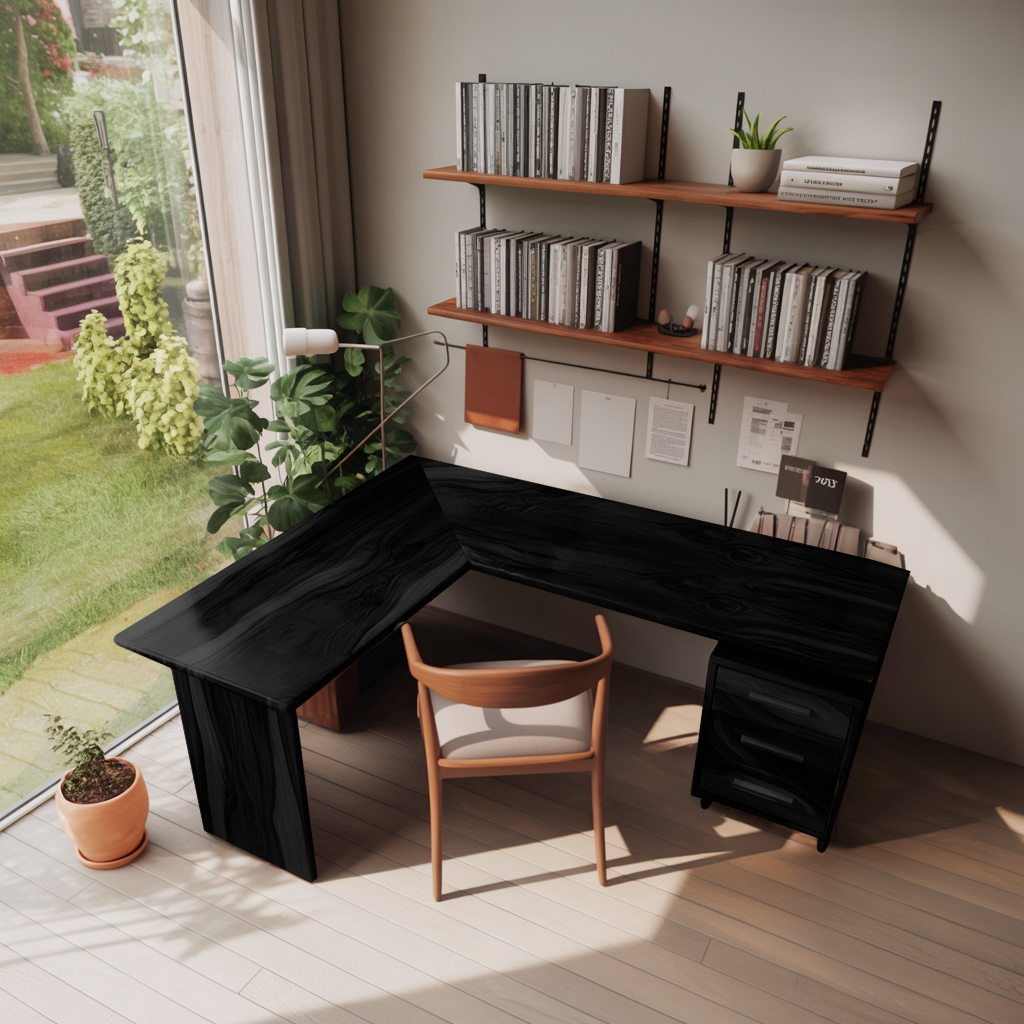 Modern L Shaped Wood Desk With Drawers For Home Office Or Vanity SITHTTDE013