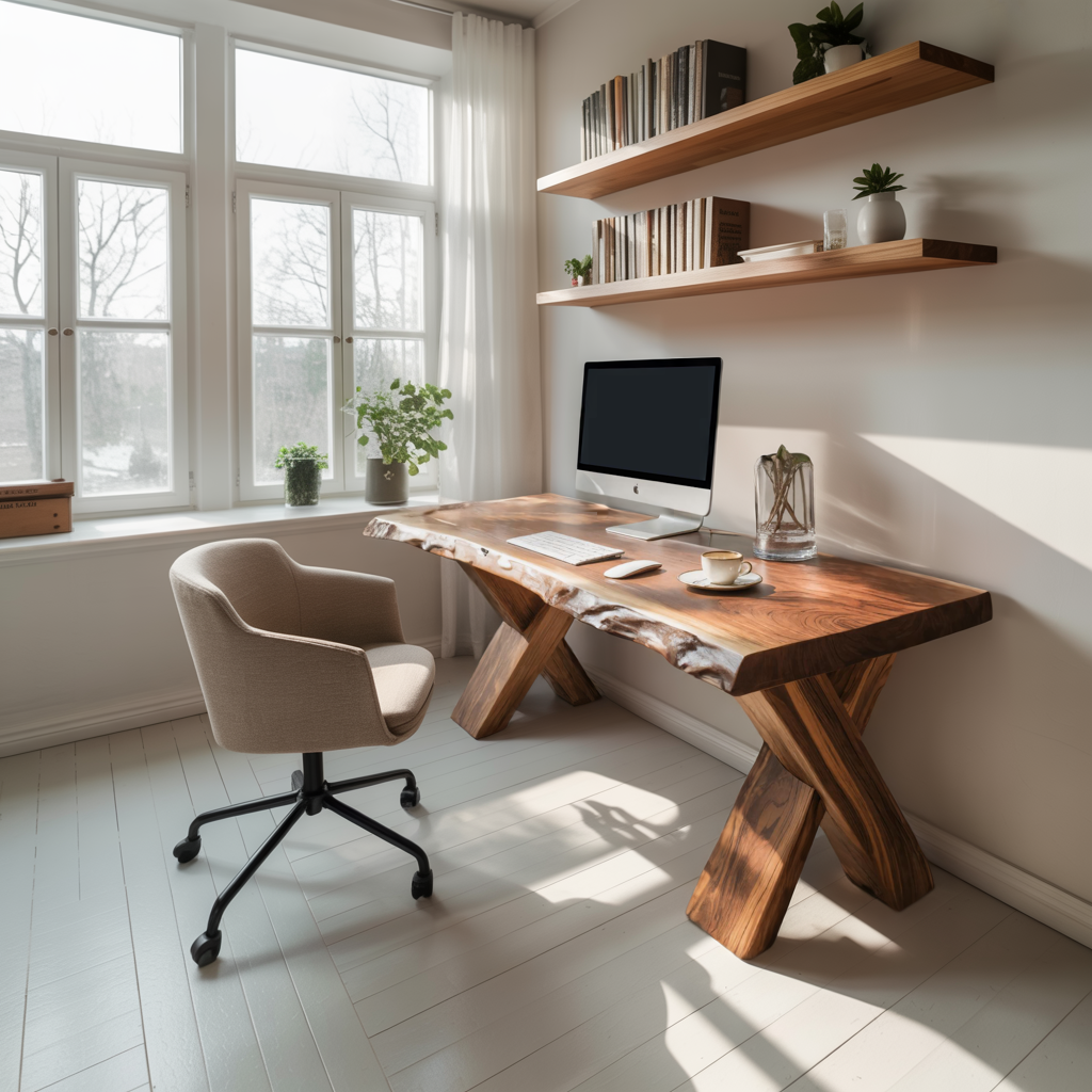 Live Edge Wooden Desk With X Legs For Rustic Home Office Or Studio SITHTTDE034