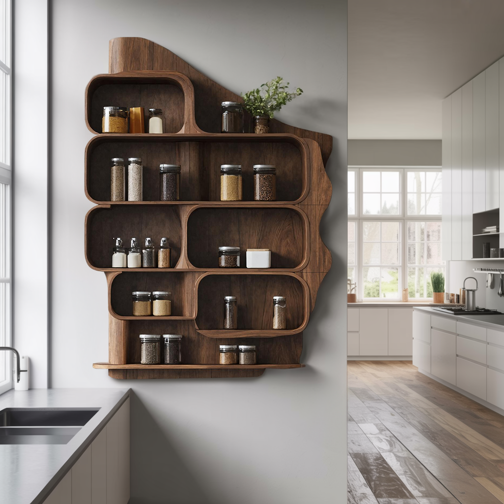 Handmade Wooden Spice Rack For Farmhouse Kitchen Wall SILDTTRSRS008