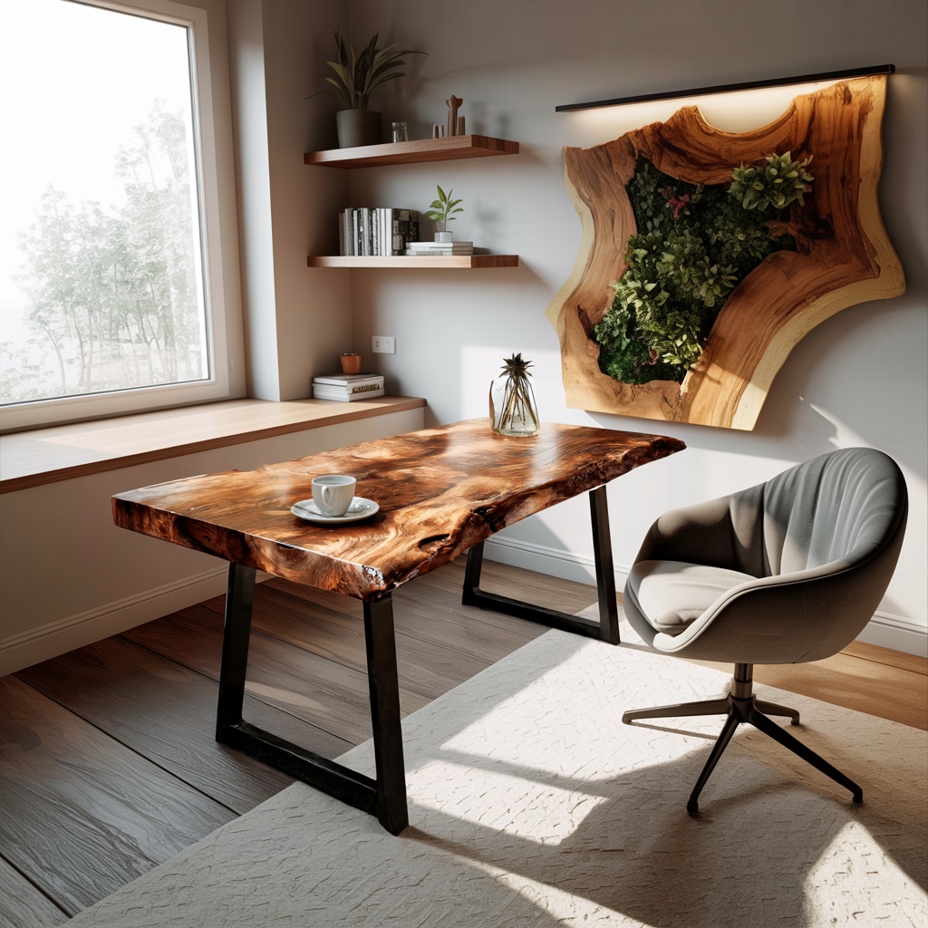 Modern Live Edge Wooden Desk With Metal Legs For Home Office Or Studio SITHTTDE033