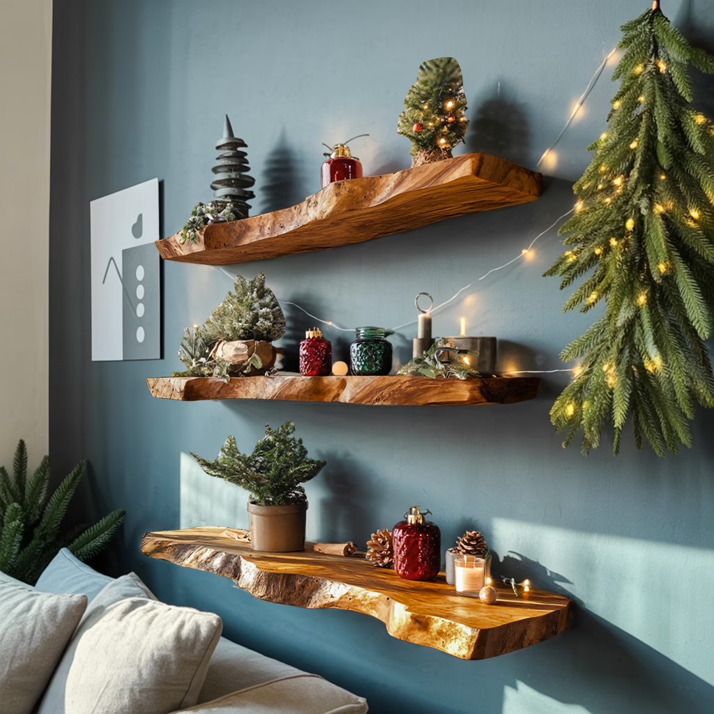 Handcrafted Wooden Floating Shelf For Entryway Christmas Design SILDTTNCFL011
