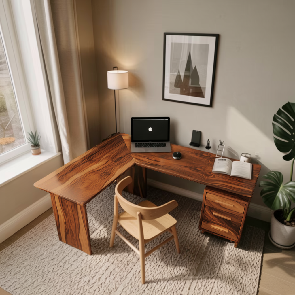 Modern L Shaped Wood Desk With Drawers For Home Office Or Vanity SITHTTDE013