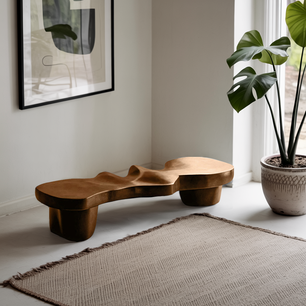 Contemporary Sculptural Wood Bench For Modern Living Room Or Gallery SITHHNCHR009