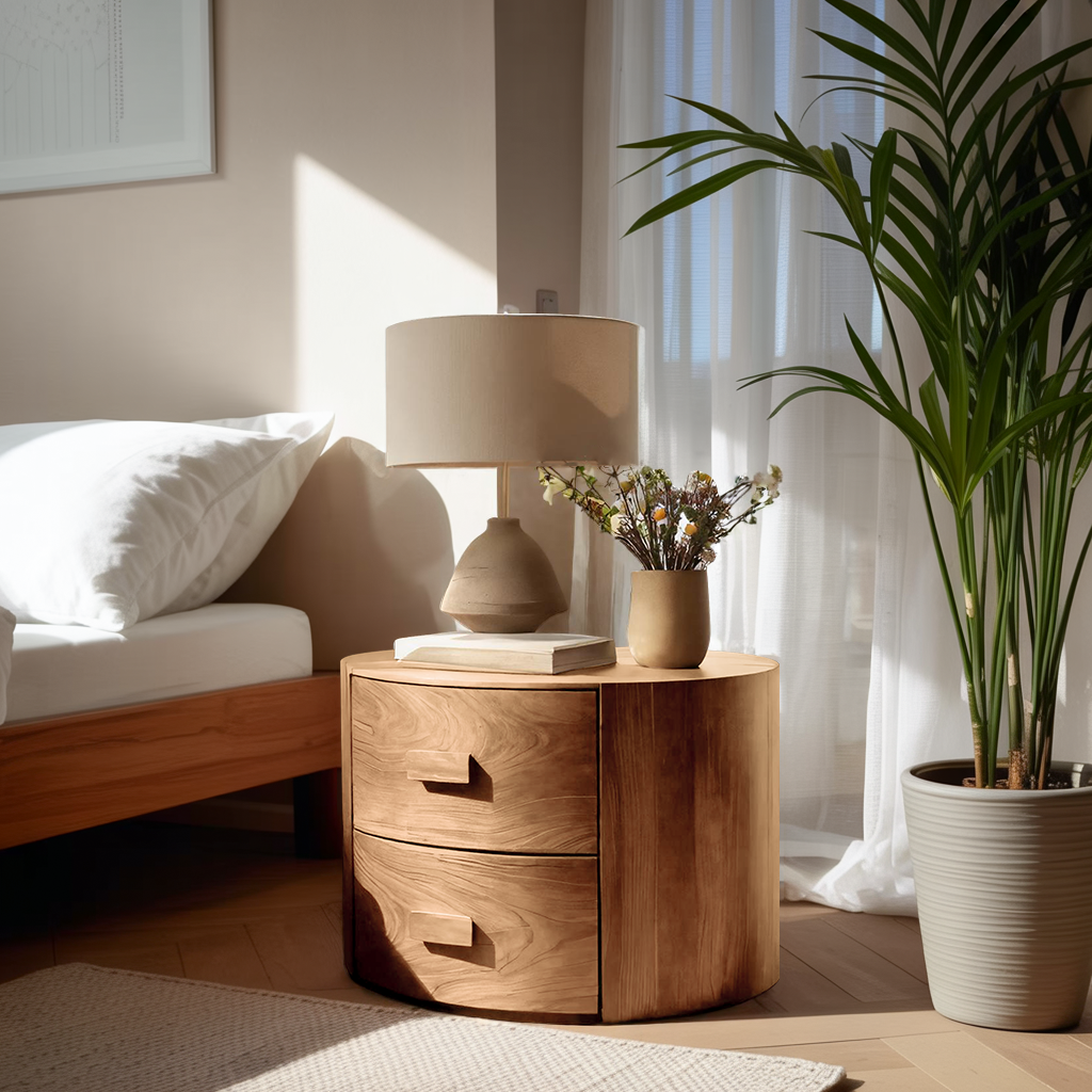 Round Two Drawer Nightstand For Modern Bedroom SITHTTNS012