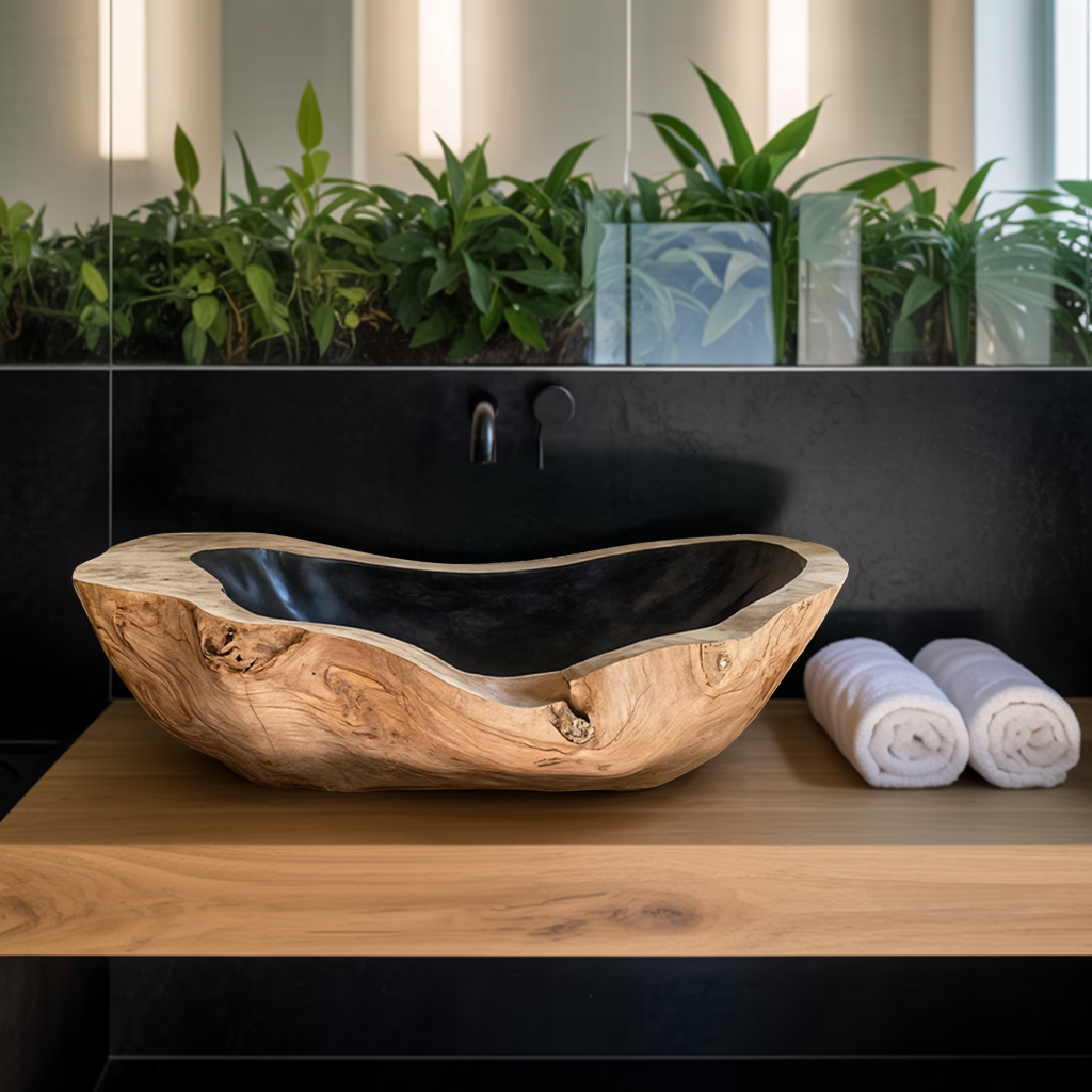 Handcrafted Wooden Vessel Sink For Bathroom Art Decor SILDTTNVS014