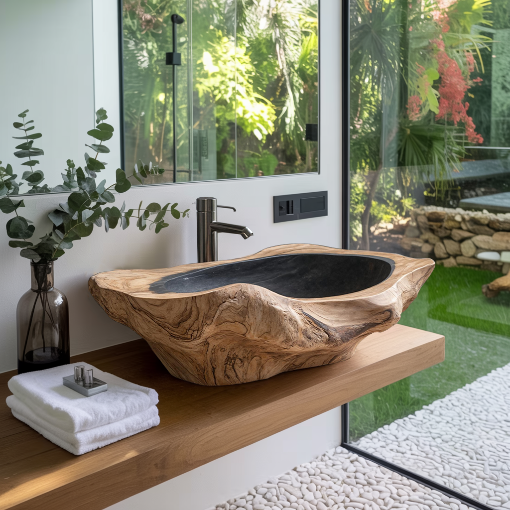 Handcrafted Solid Wood Sink For Bathroom Design Upgrade SILDTTNVS016