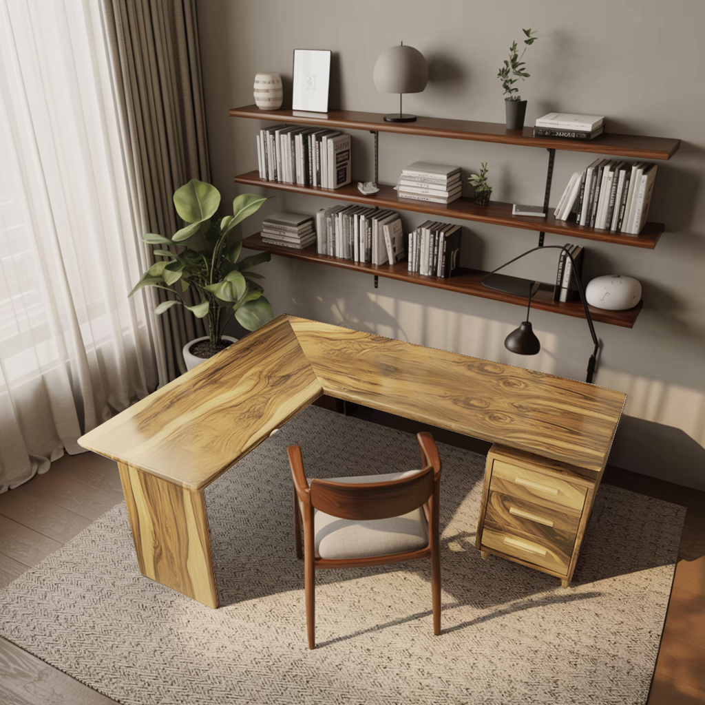 Modern L Shaped Wood Desk With Drawers For Home Office Or Vanity SITHTTDE013