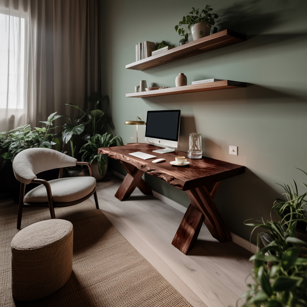 Live Edge Wooden Desk With X Legs For Rustic Home Office Or Studio SITHTTDE034